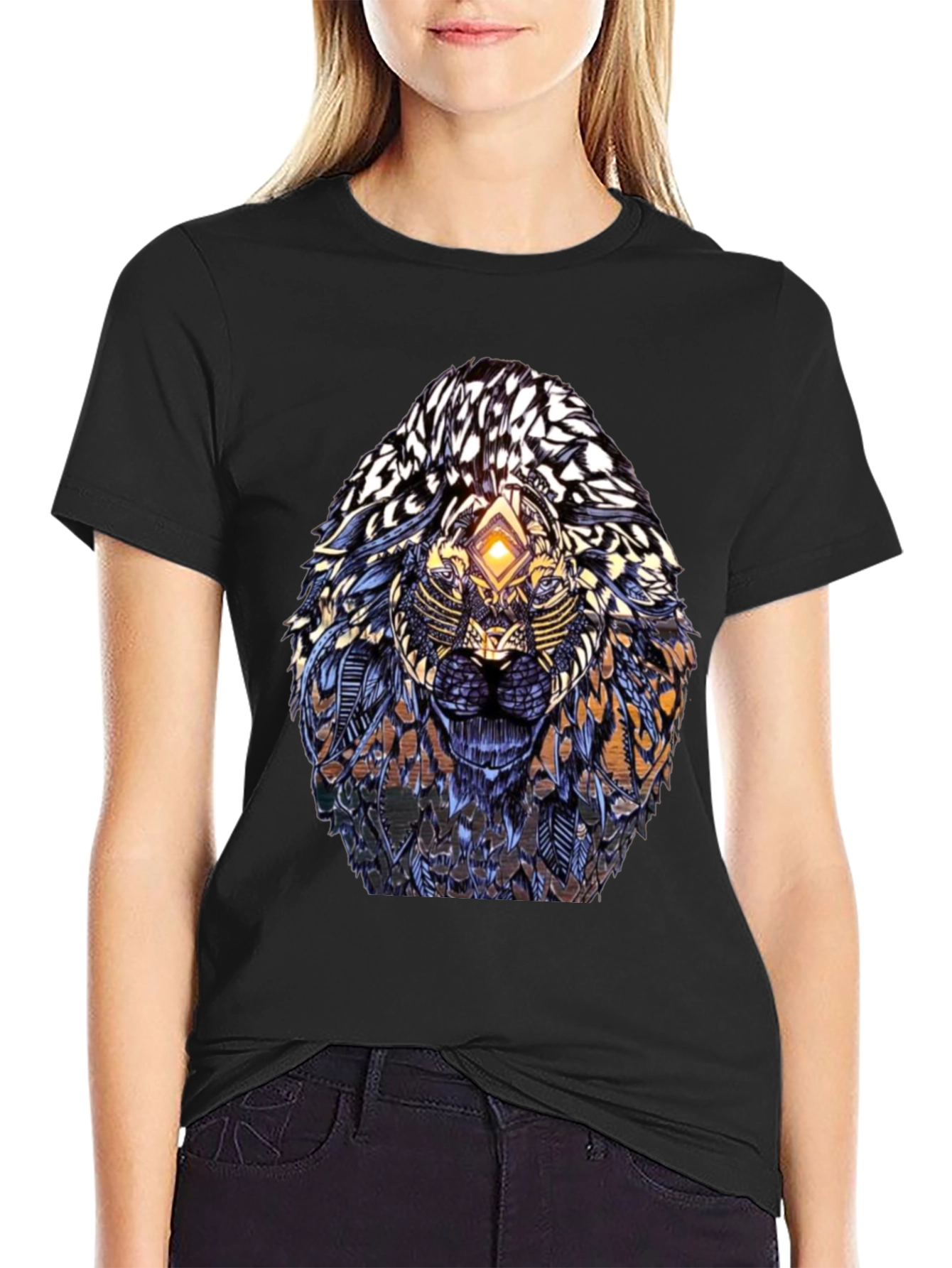 Abstract Lion Head Graphic Print T-Shirt