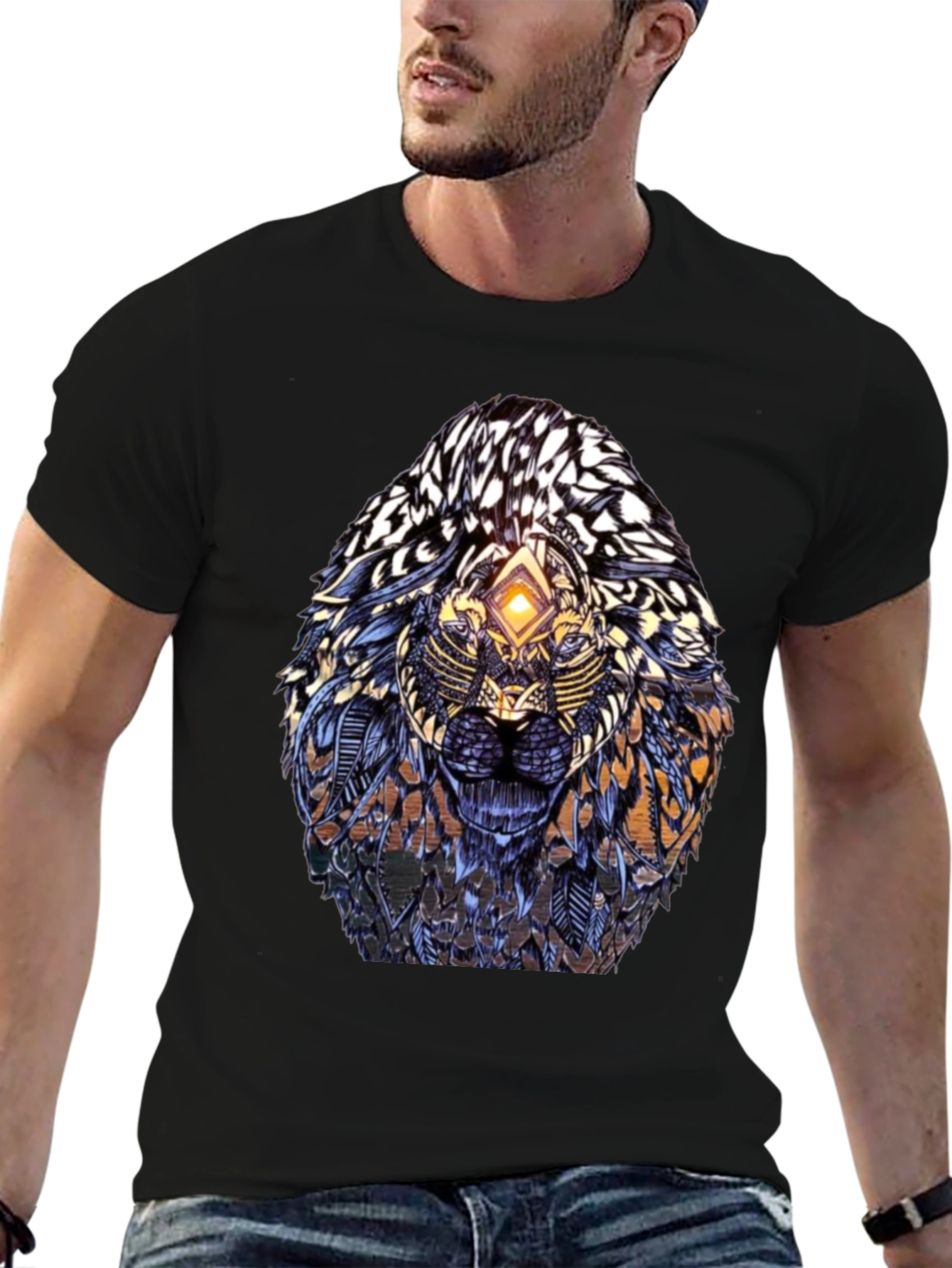 Abstract Lion Head Graphic Print T-Shirt