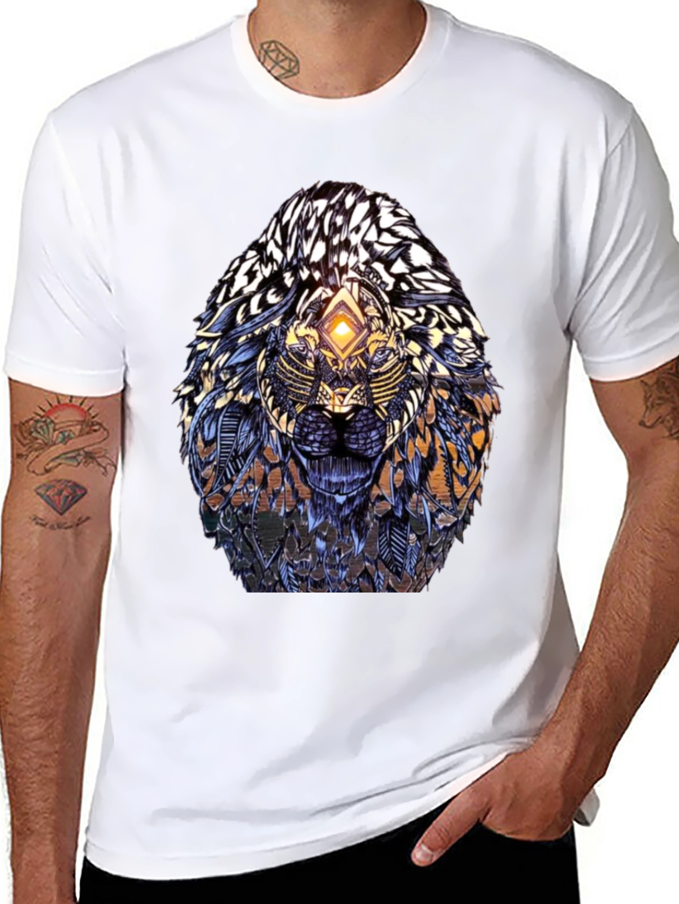 Abstract Lion Head Graphic Print T-Shirt