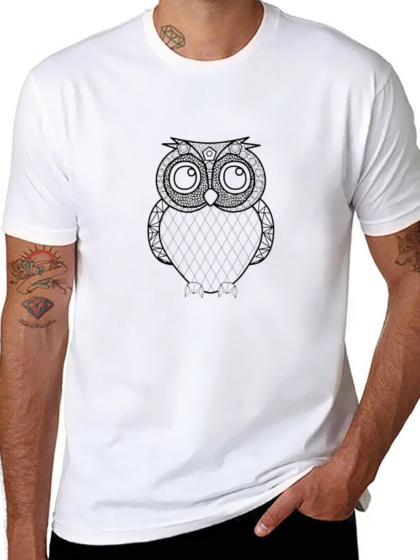 Mens Black Owl Graphic Tee - Casual Comfort