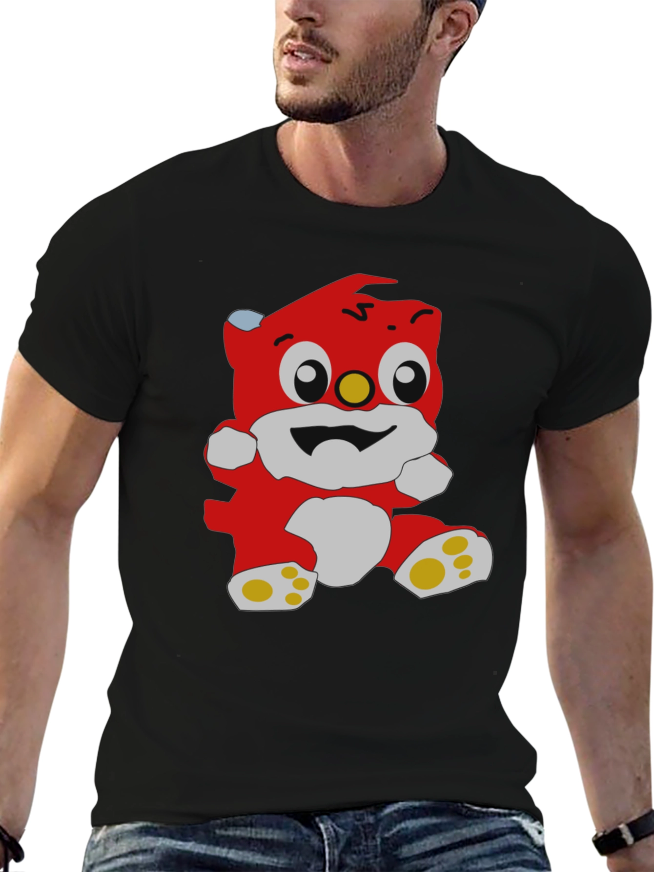 Cartoon Bear Graphic Black T-Shirt