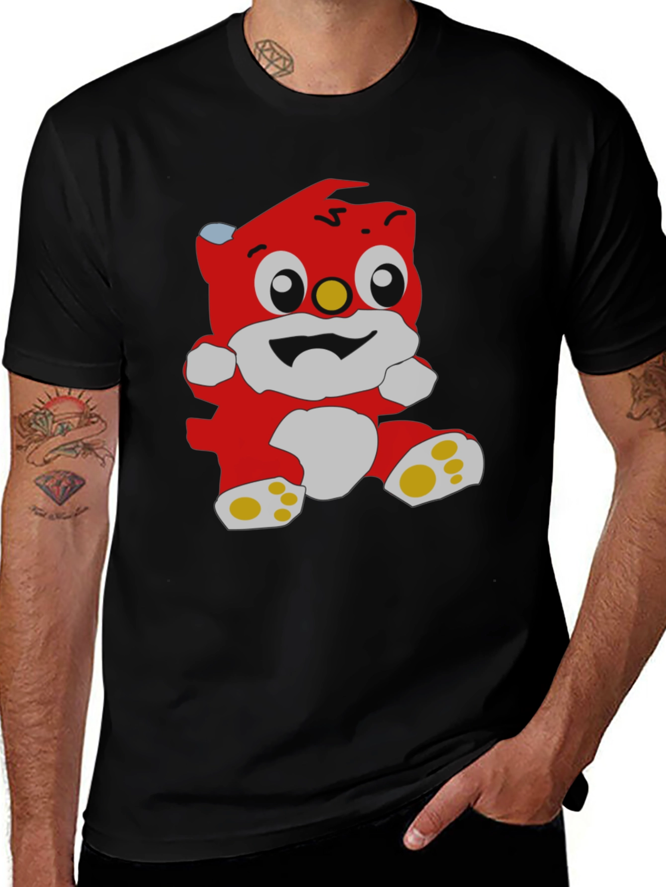 Cartoon Bear Graphic Black T-Shirt