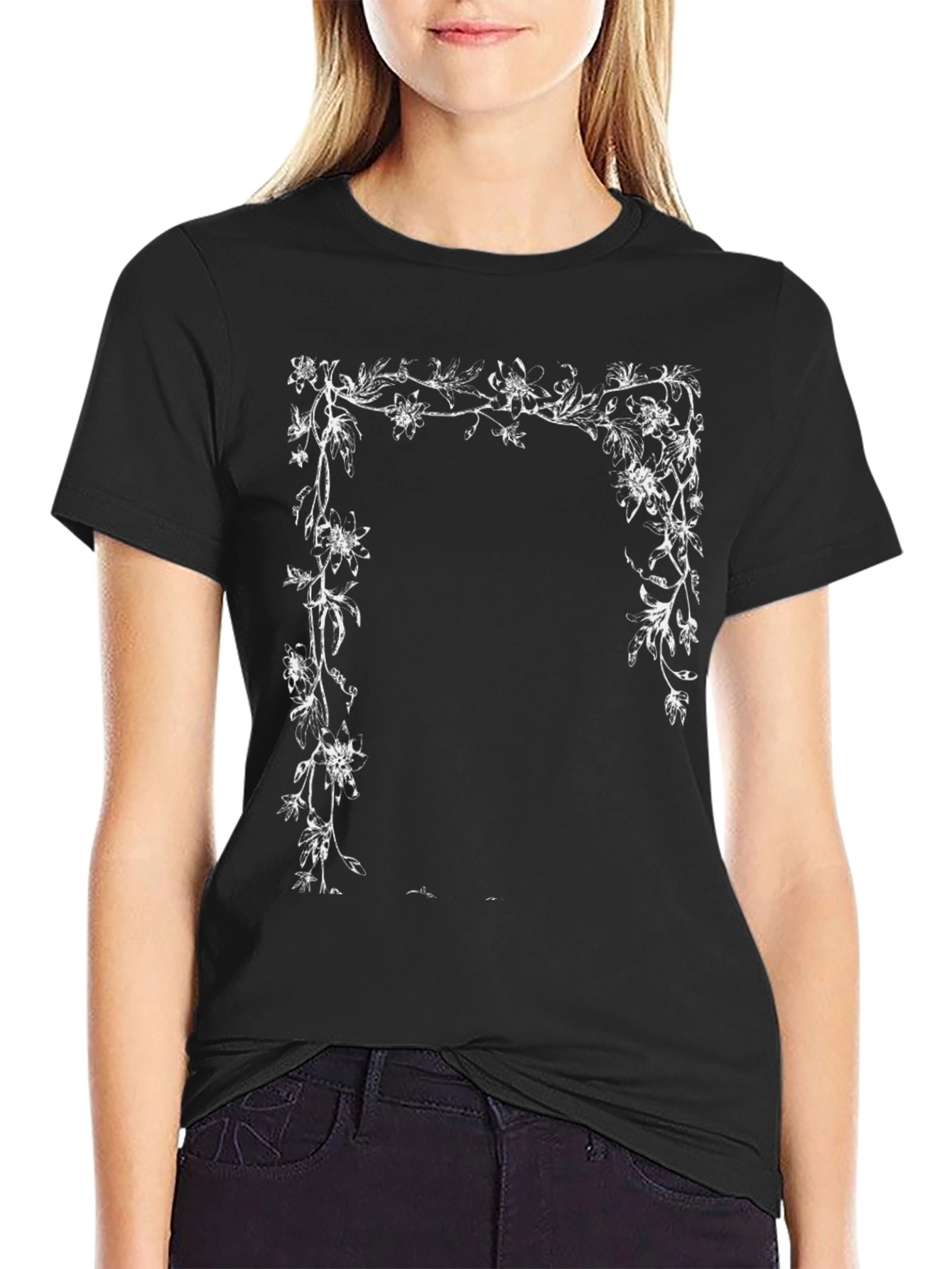 Floral Frame Black Graphic Tee