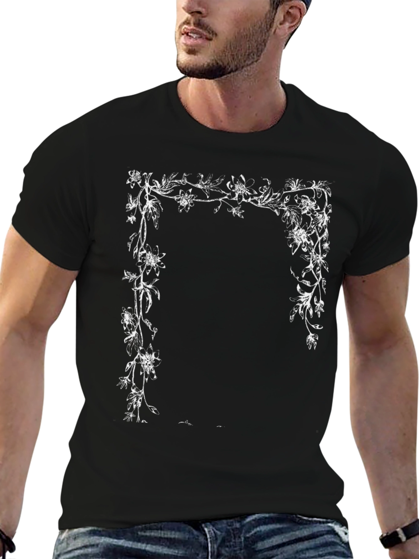 Floral Frame Black Graphic Tee
