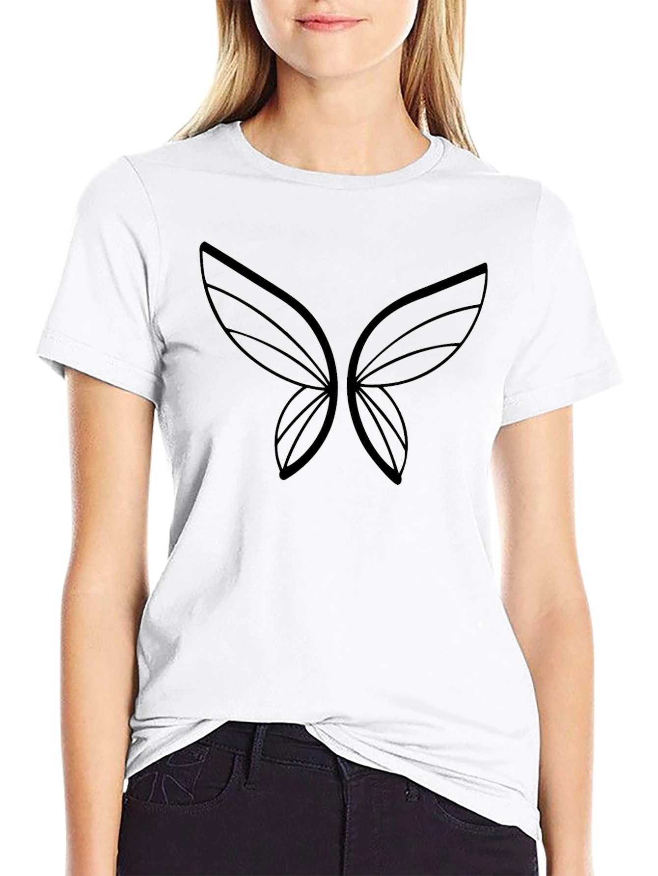 Elegant Black Butterfly Wings Graphic T-Shirt