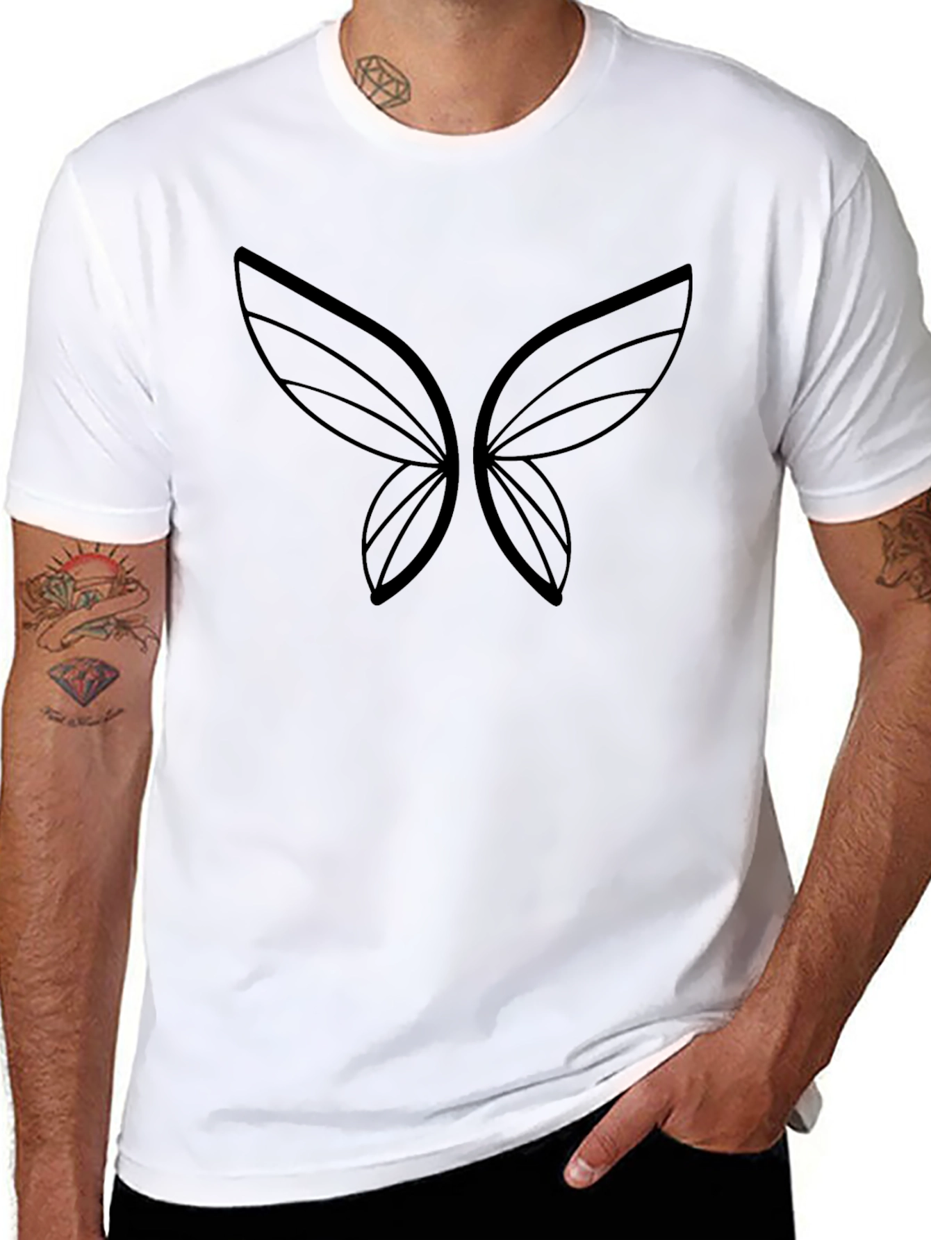 Elegant Black Butterfly Wings Graphic T-Shirt