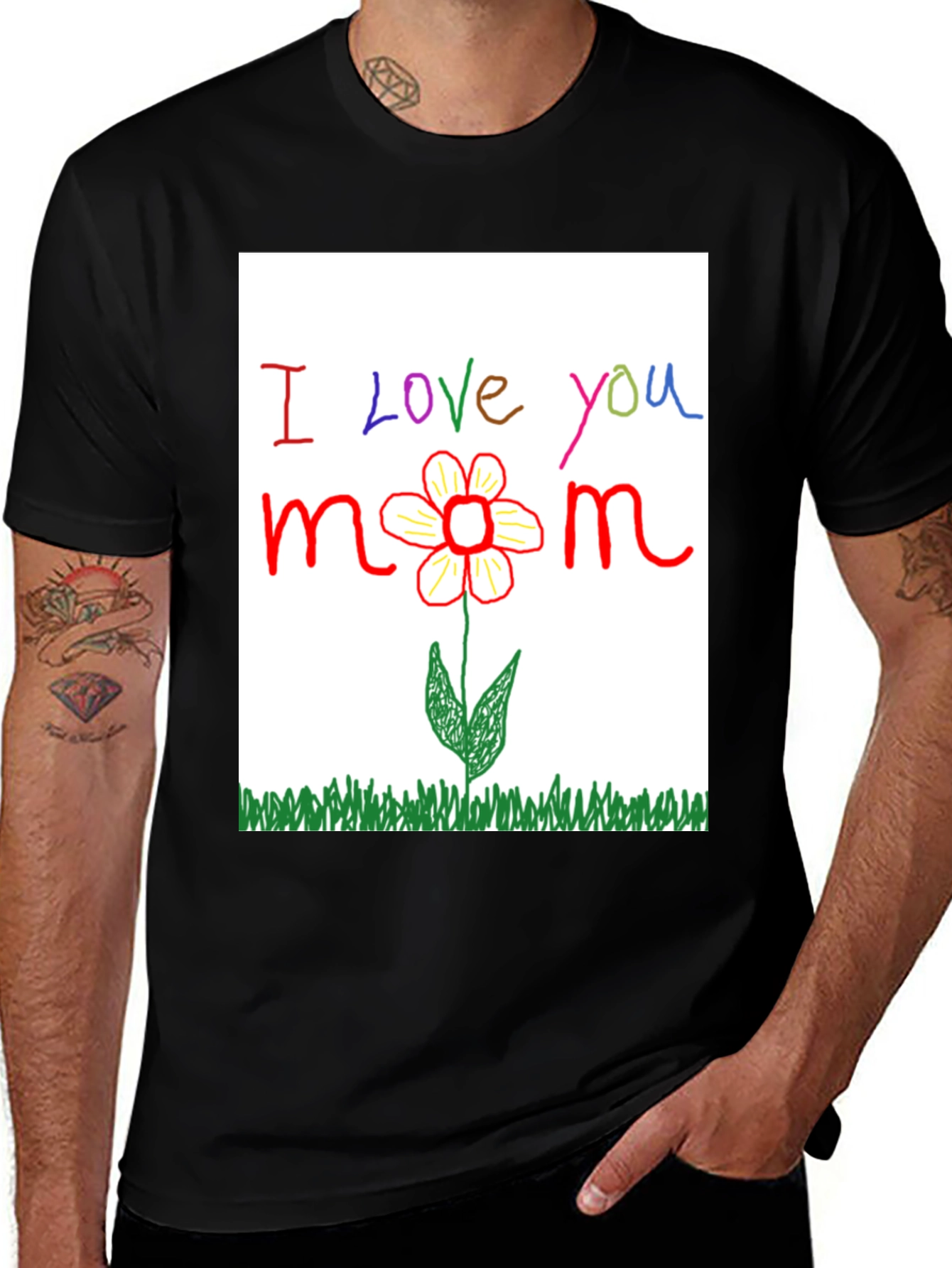 I Love You Mom T-Shirt - Handmade Flower Design