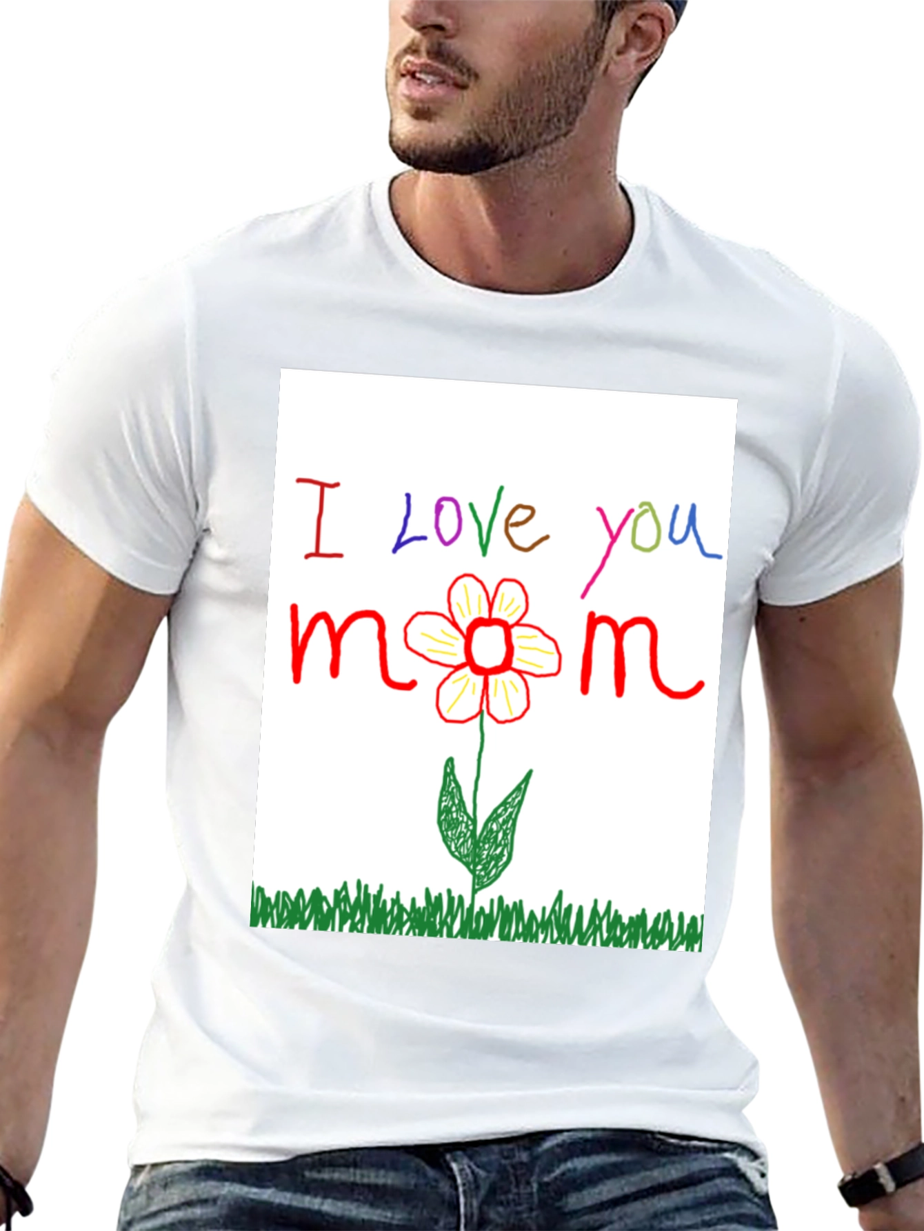 I Love You Mom T-Shirt - Handmade Flower Design