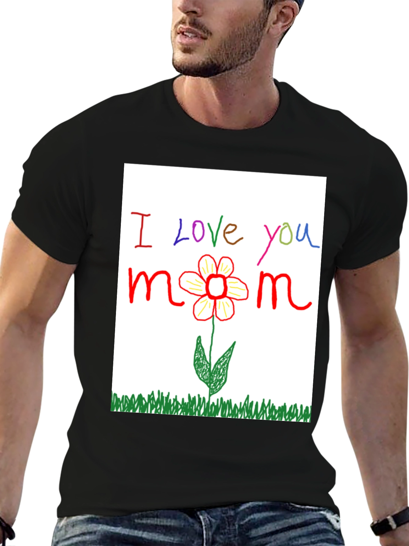 I Love You Mom T-Shirt - Handmade Flower Design
