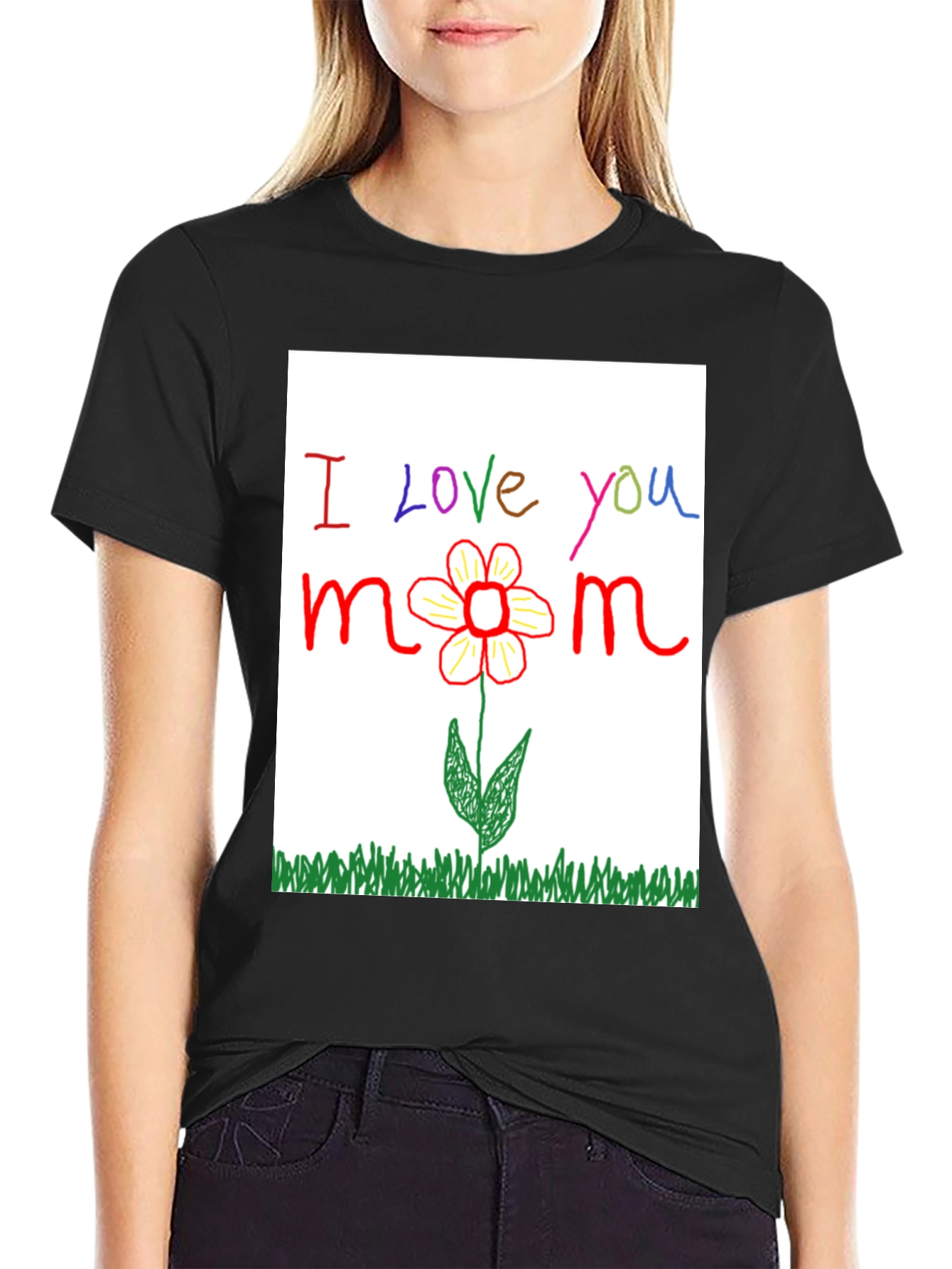 I Love You Mom T-Shirt - Handmade Flower Design