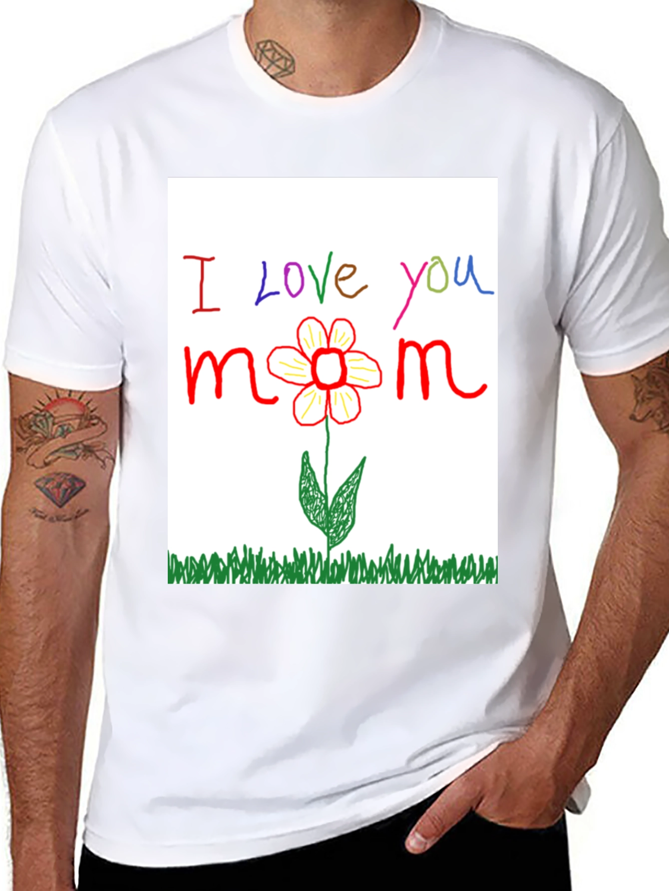 I Love You Mom T-Shirt - Handmade Flower Design