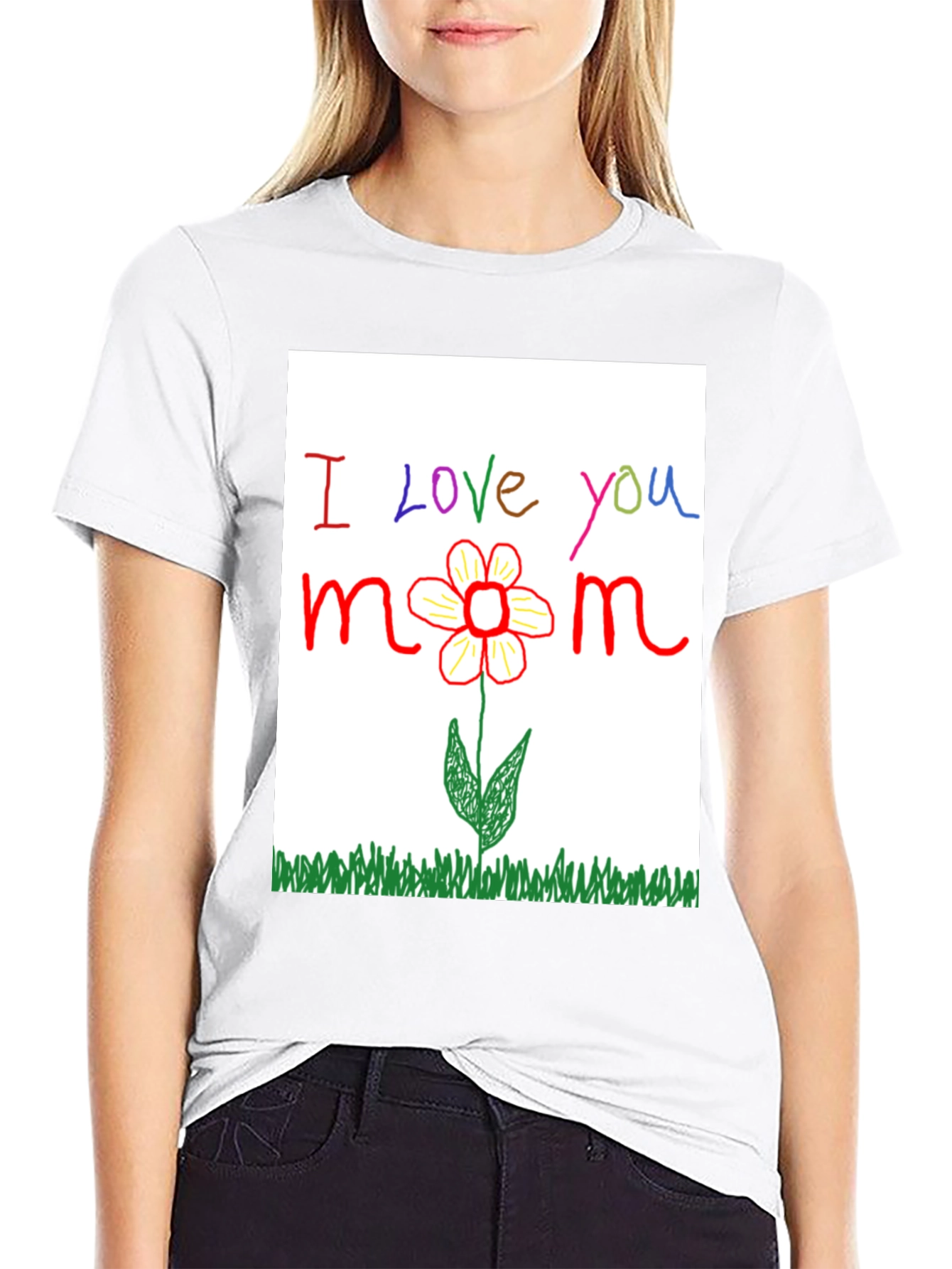 I Love You Mom T-Shirt - Handmade Flower Design