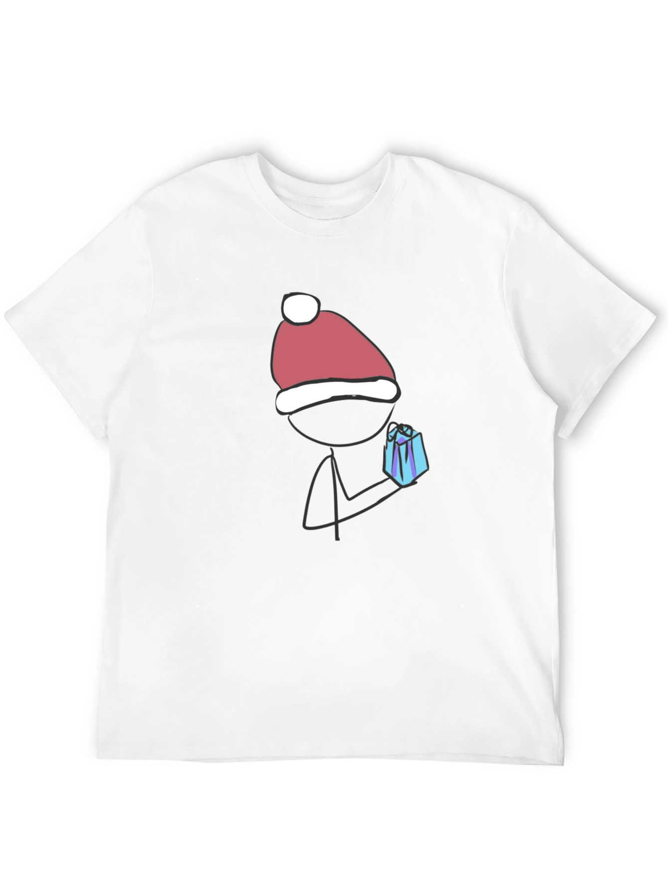 Festive Stick Figure Gift Tee - Black Cotton Blend