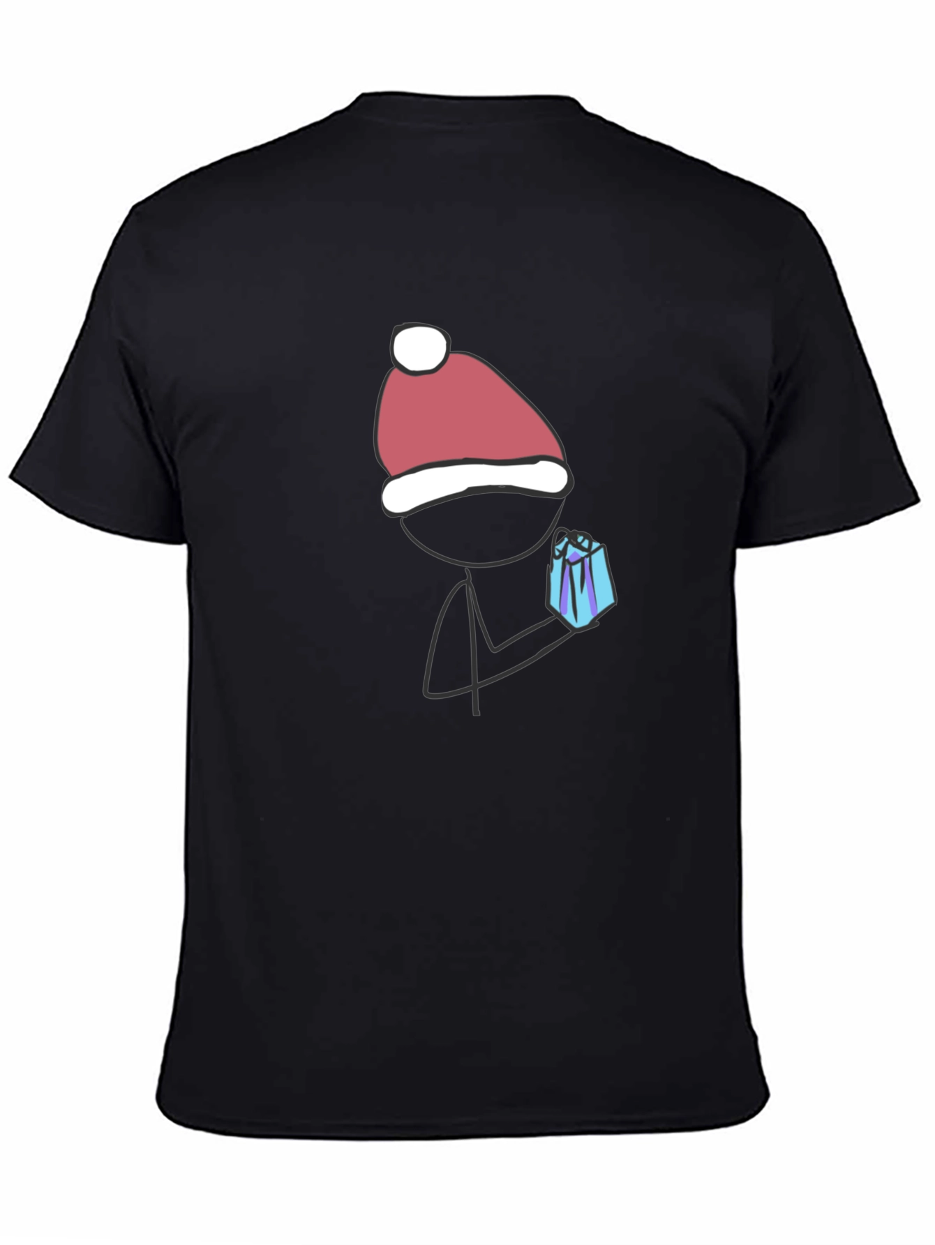 Festive Stick Figure Gift Tee - Black Cotton Blend