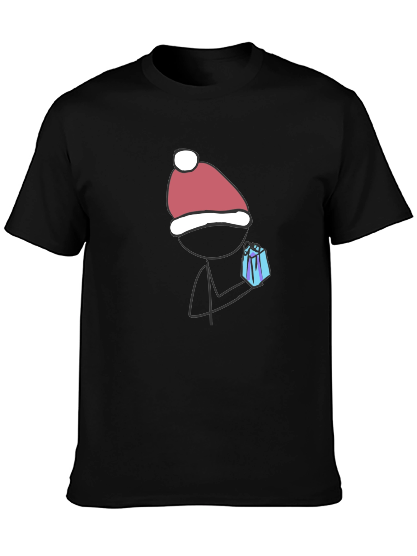 Festive Stick Figure Gift Tee - Black Cotton Blend
