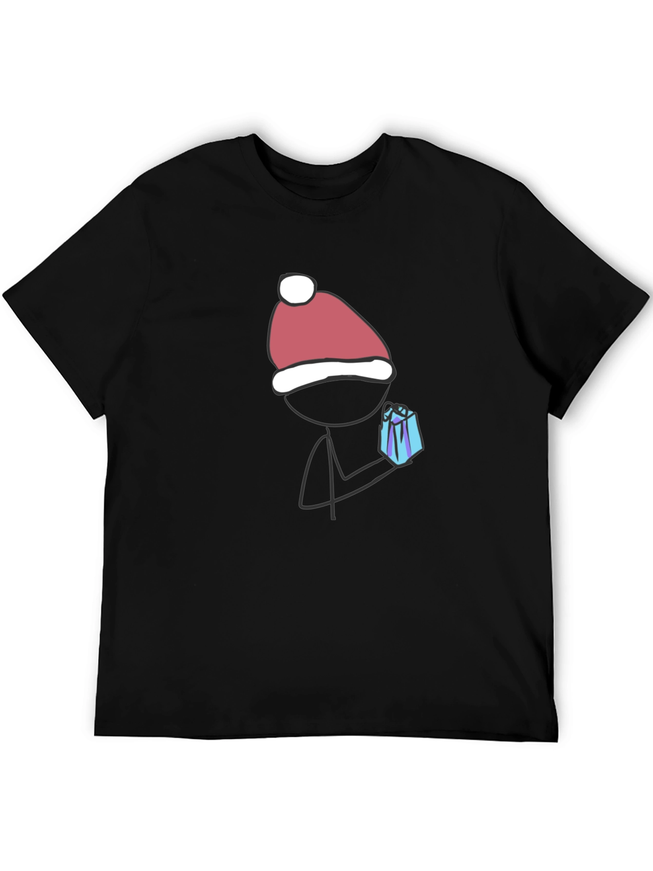 Festive Stick Figure Gift Tee - Black Cotton Blend