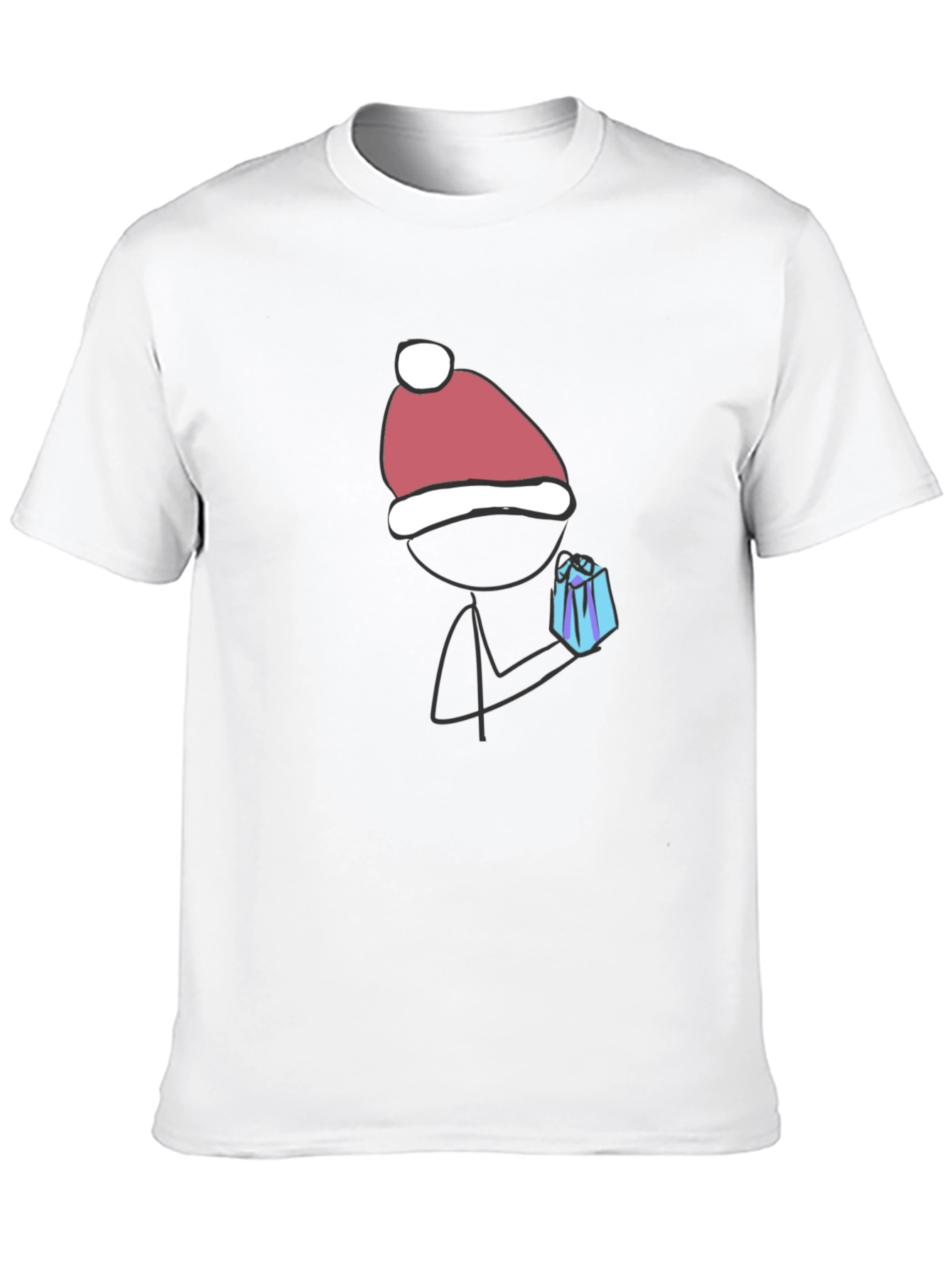 Festive Stick Figure Gift Tee - Black Cotton Blend
