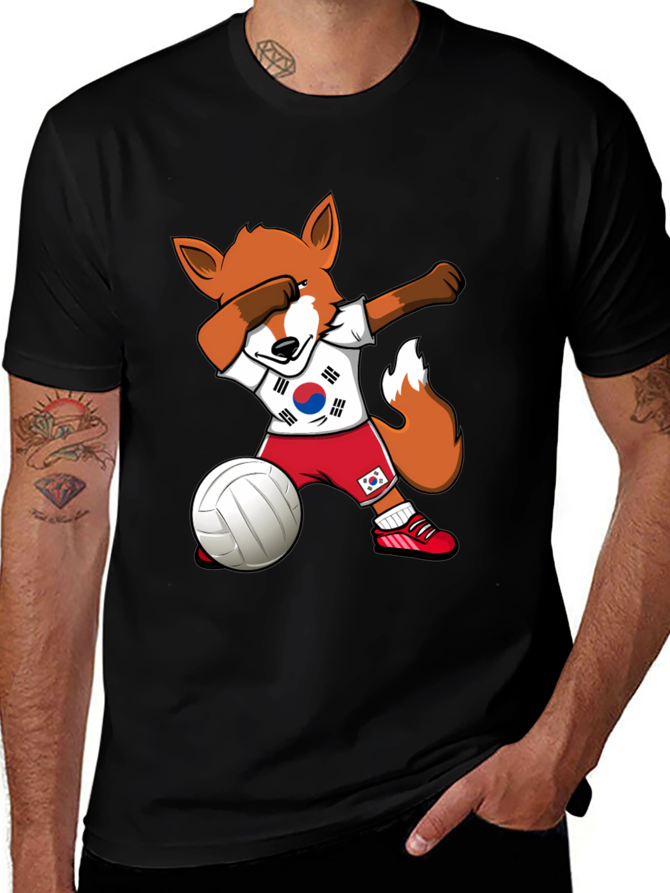 Volleyball Fox Dabbing South Korea Flag T-Shirt