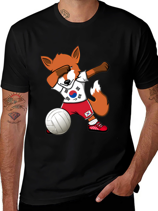 Volleyball Fox Dabbing South Korea Flag T-Shirt