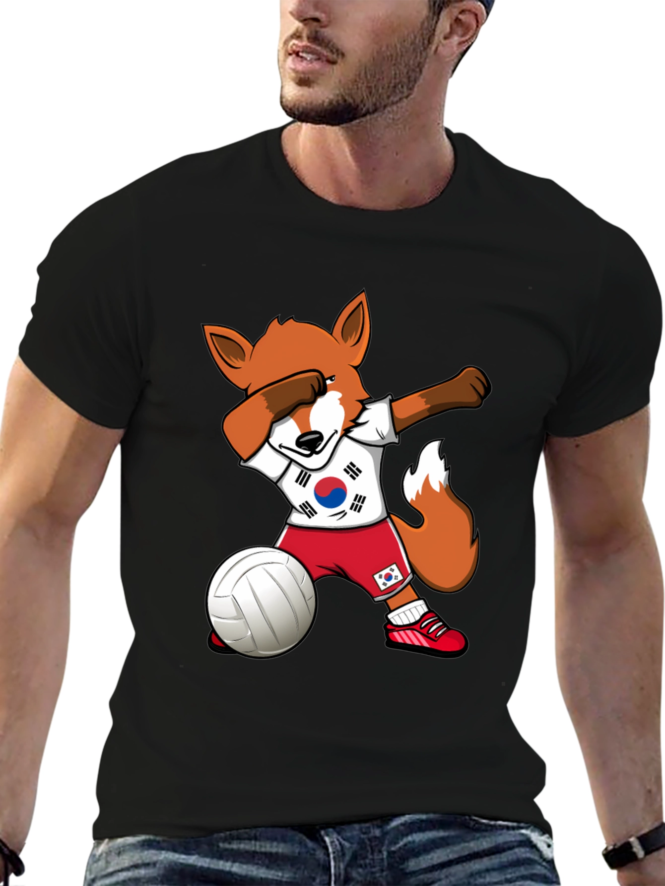 Volleyball Fox Dabbing South Korea Flag T-Shirt