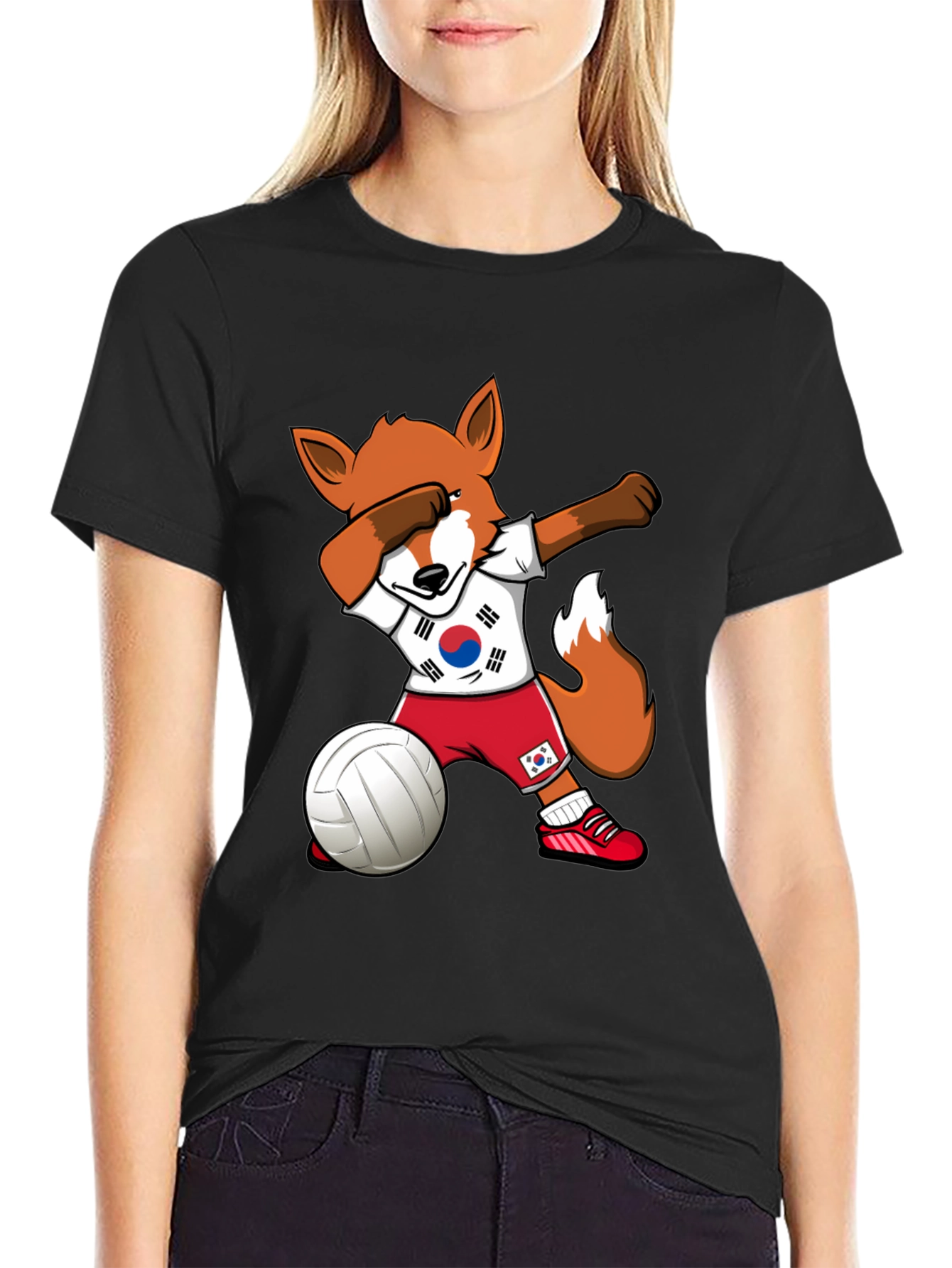 Volleyball Fox Dabbing South Korea Flag T-Shirt