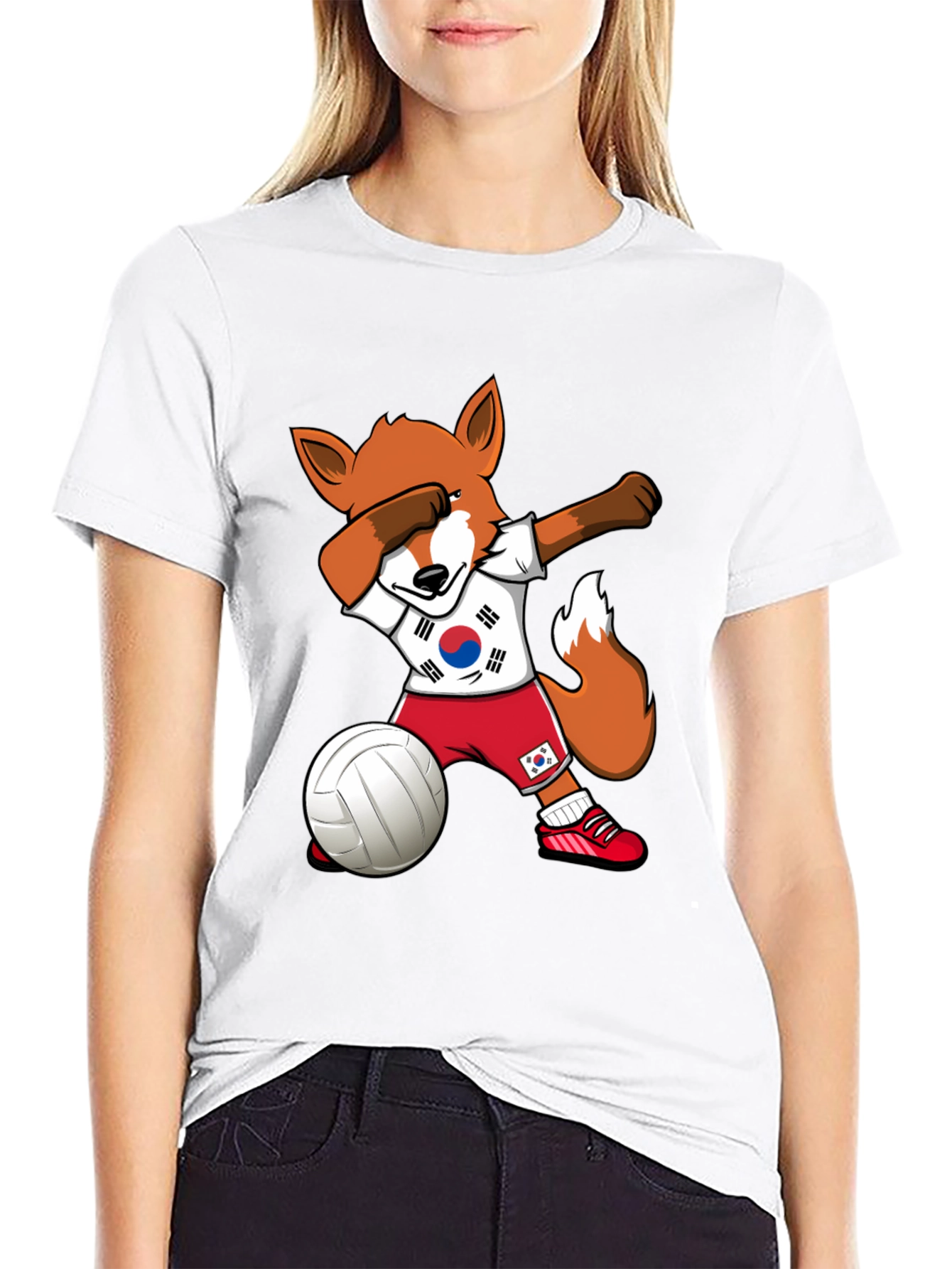 Volleyball Fox Dabbing South Korea Flag T-Shirt