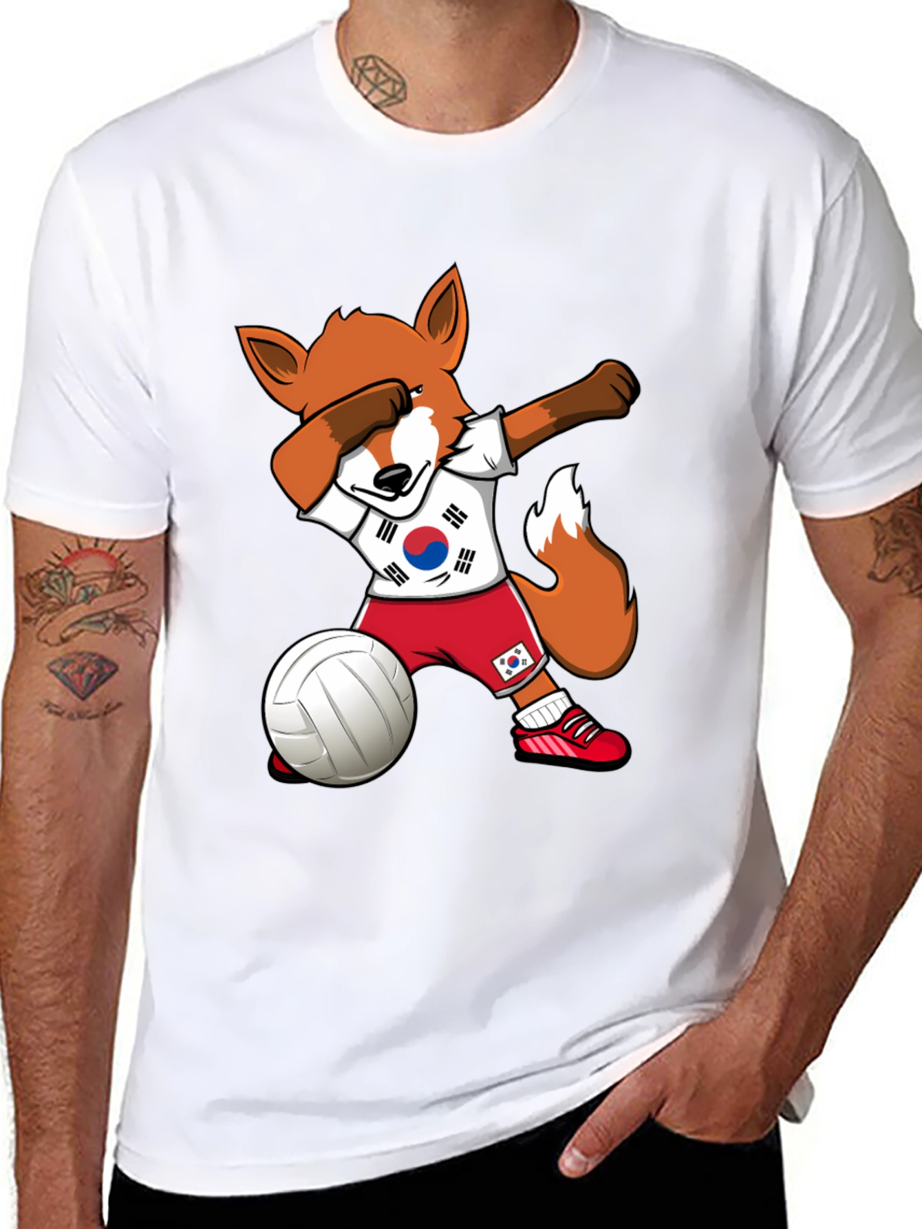 Volleyball Fox Dabbing South Korea Flag T-Shirt