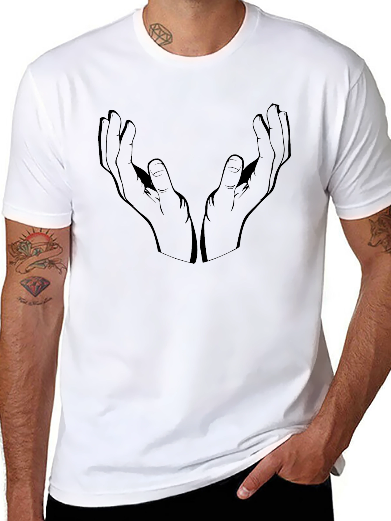 Mens Black Graphic T-Shirt - Hands Design