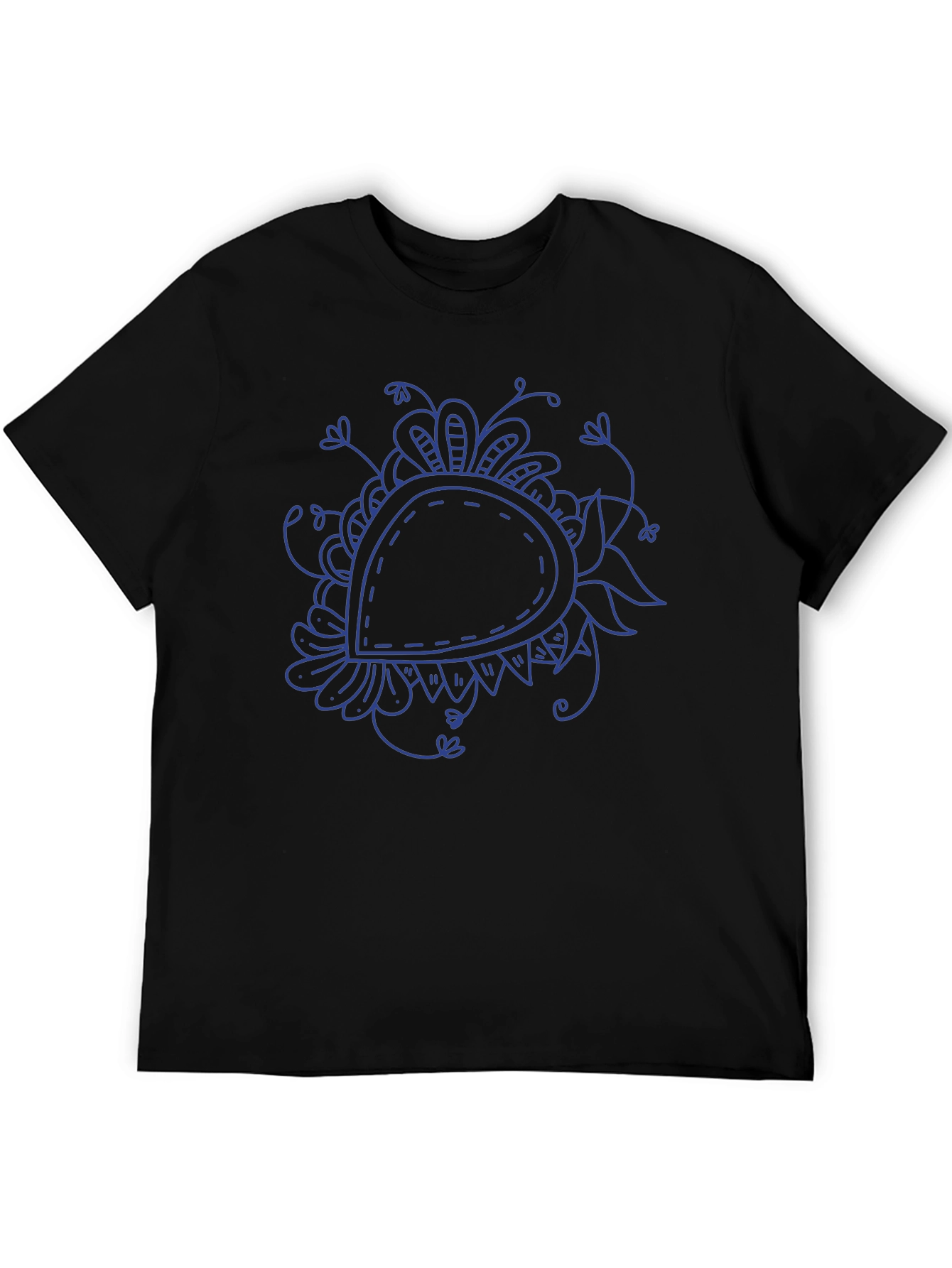 Black T-Shirt with Blue Paisley Design