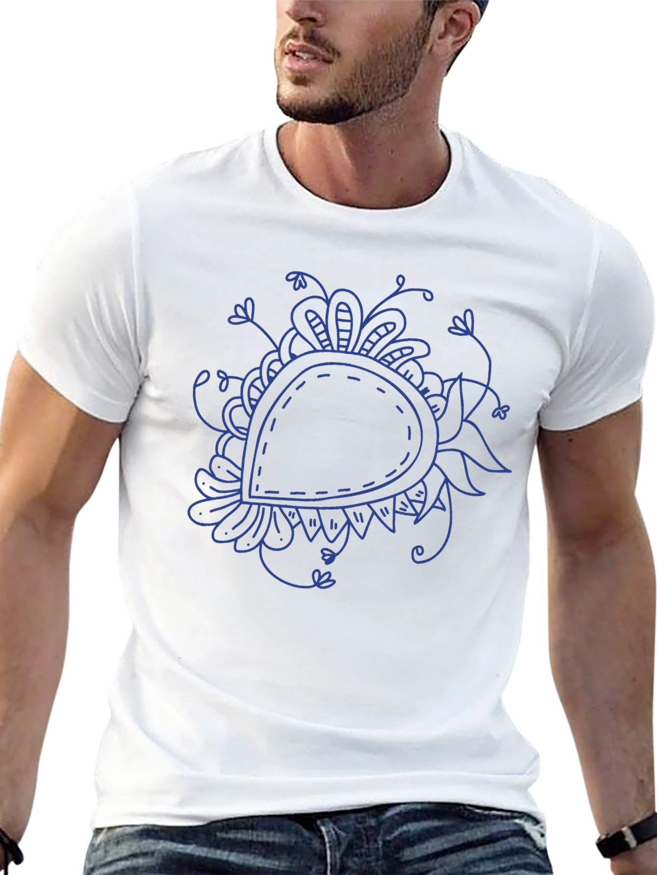 Black T-Shirt with Blue Paisley Design