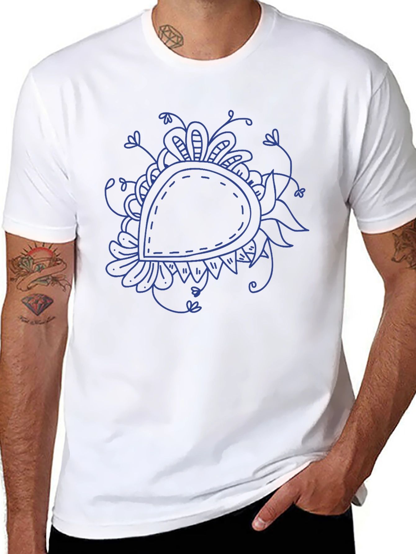 Black T-Shirt with Blue Paisley Design