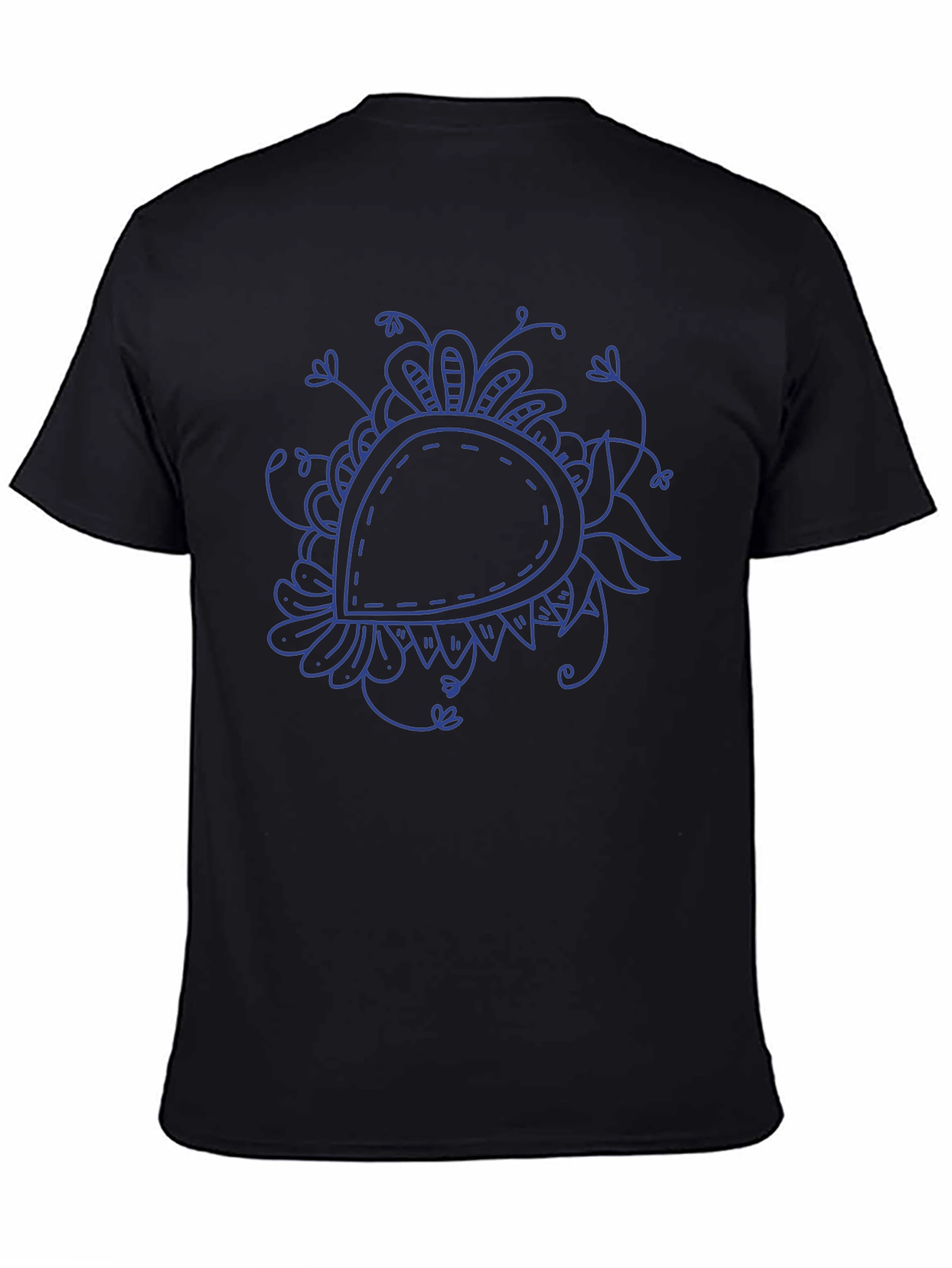 Black T-Shirt with Blue Paisley Design