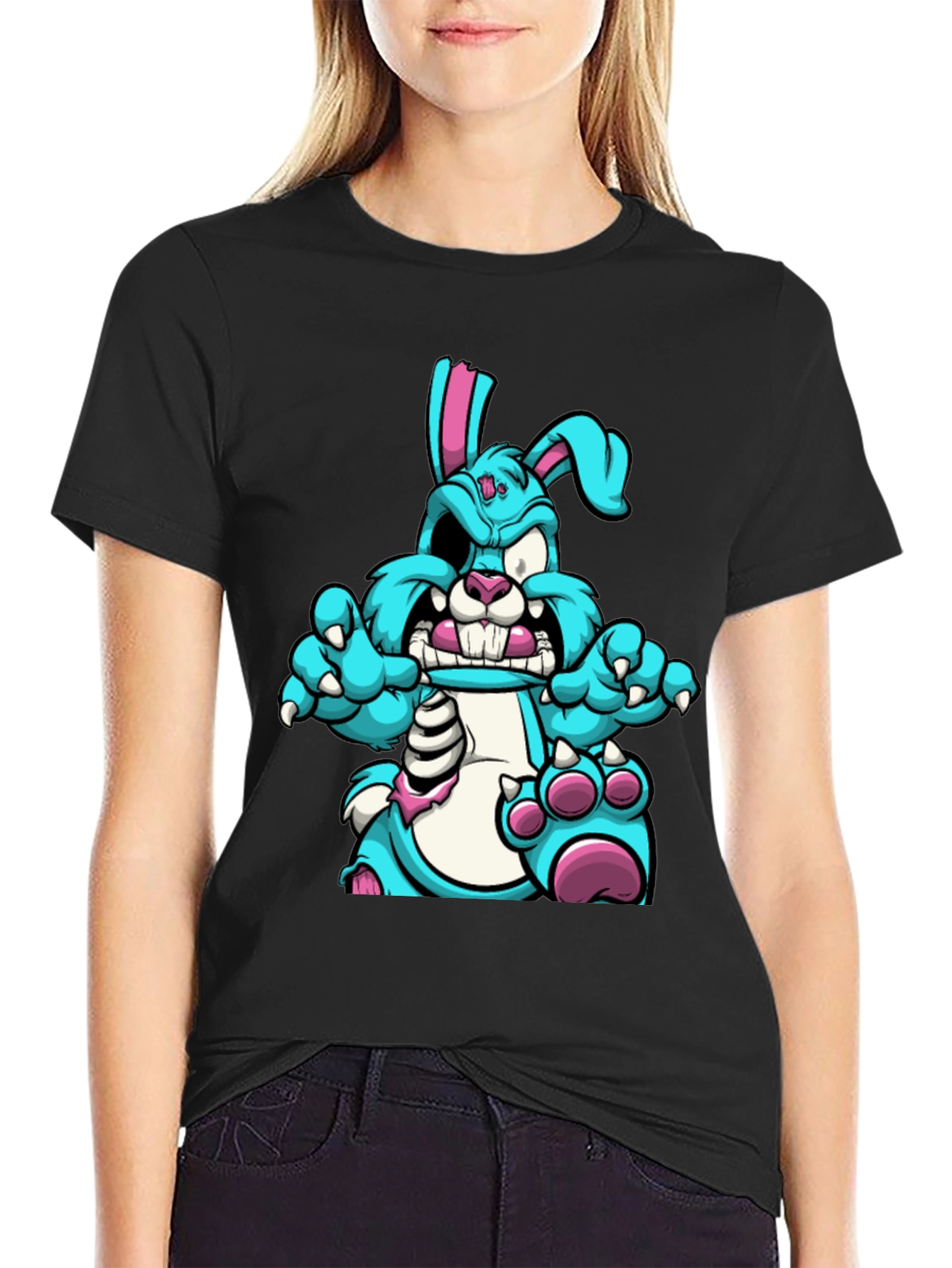 Zombie Bunny Graphic Tee - Black Cotton T-Shirt