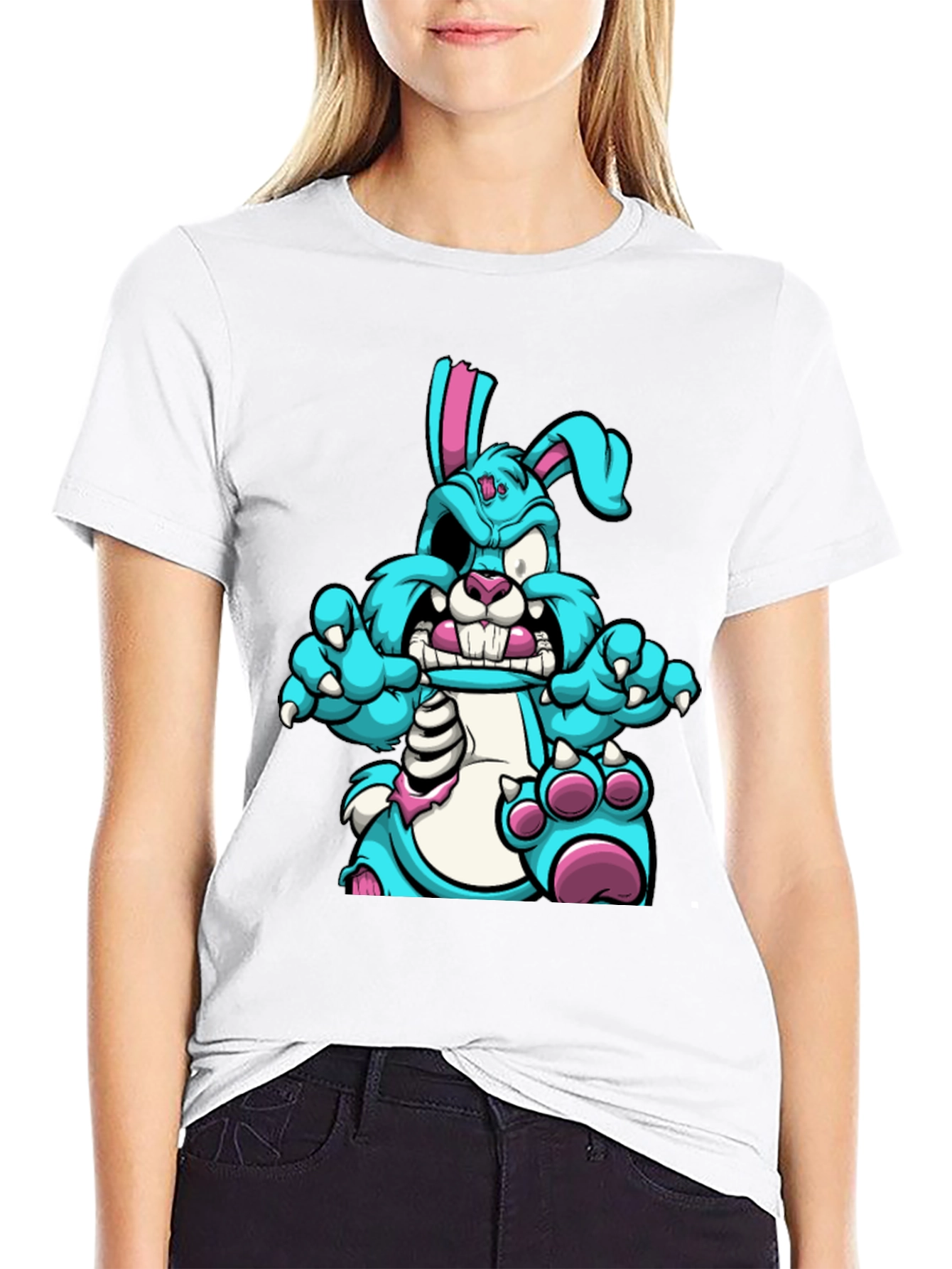Zombie Bunny Graphic Tee - Black Cotton T-Shirt