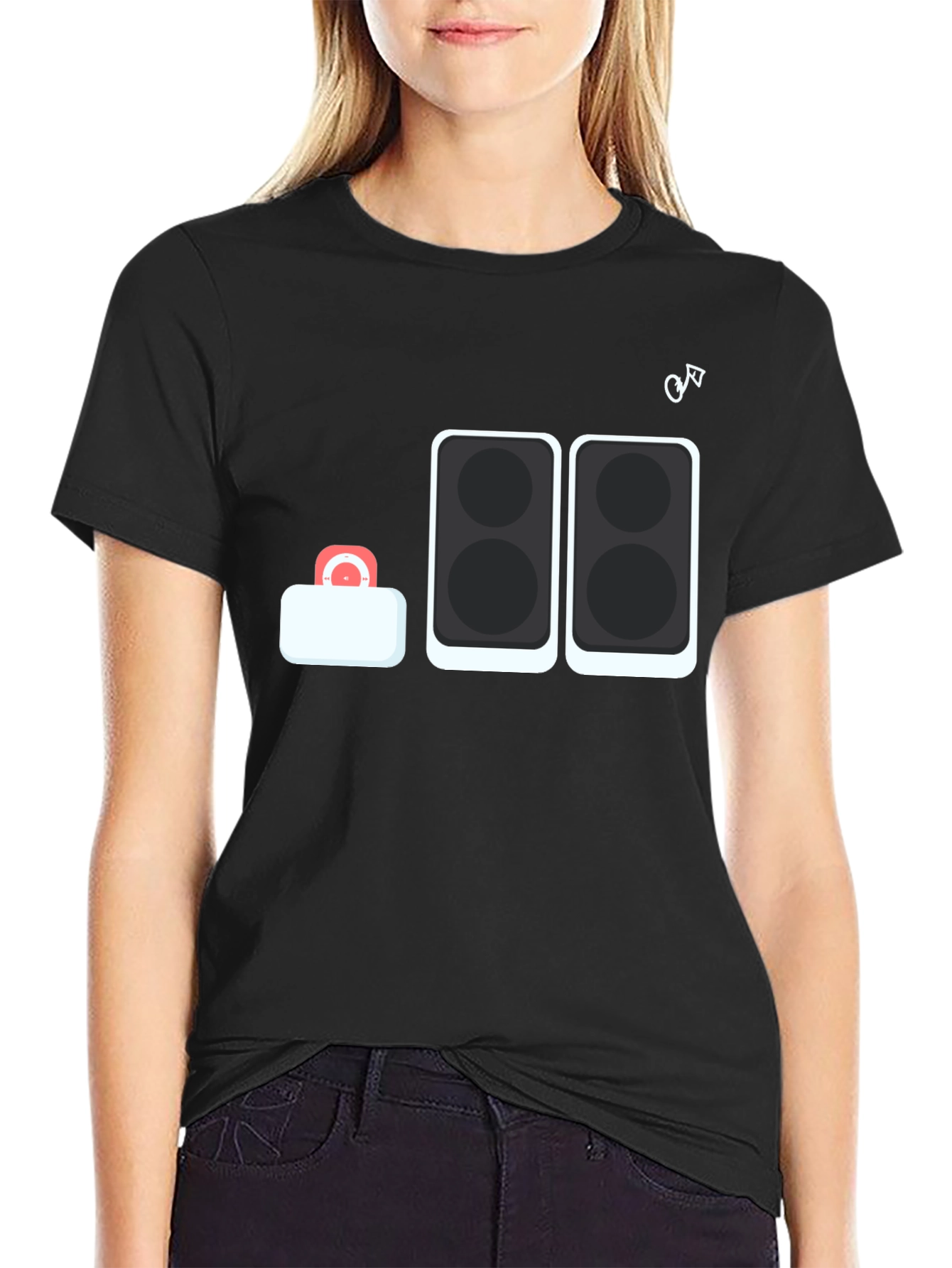 DJ Speaker Stack Graphic Tee - Black Cotton T-Shirt