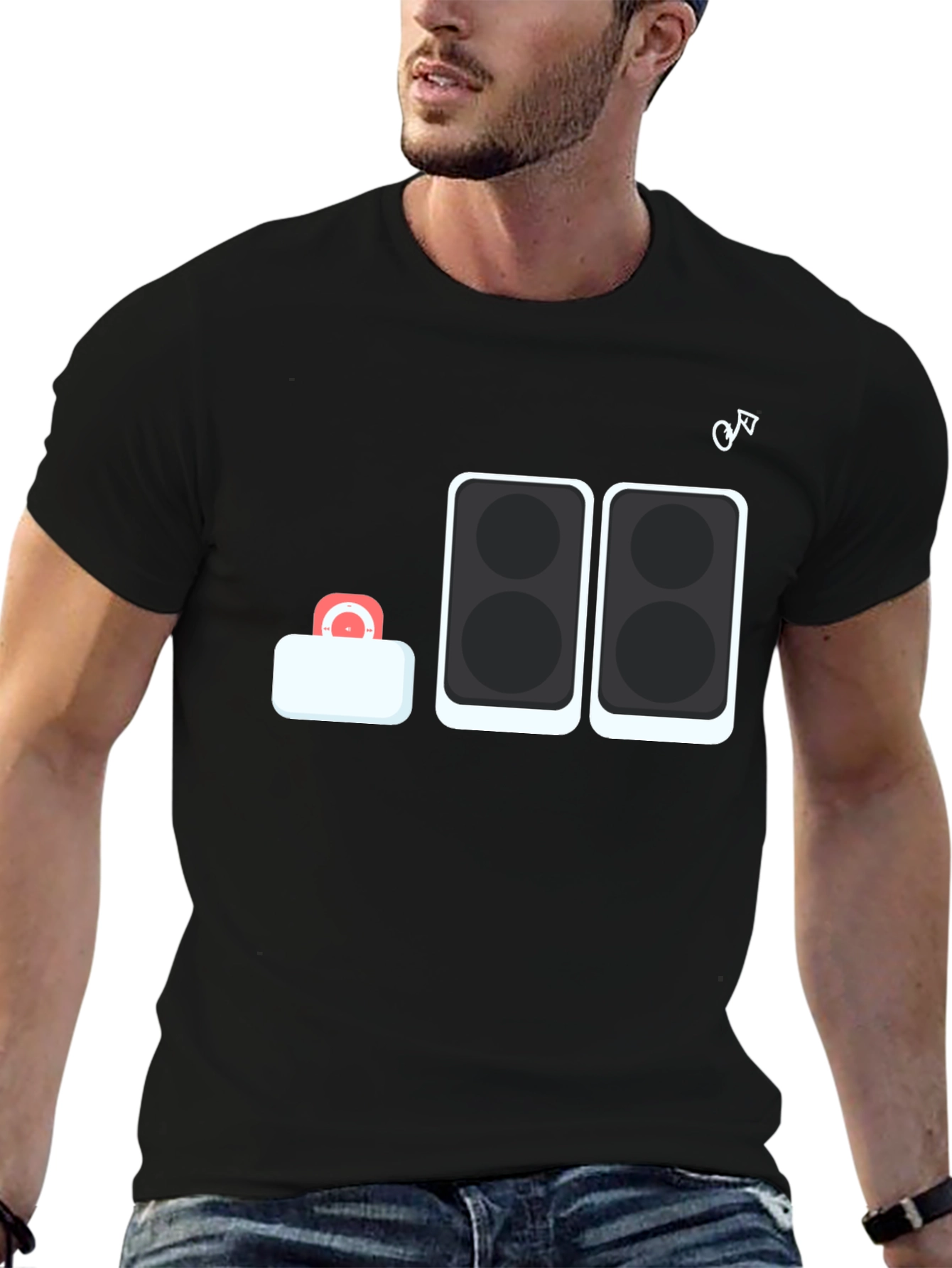 DJ Speaker Stack Graphic Tee - Black Cotton T-Shirt