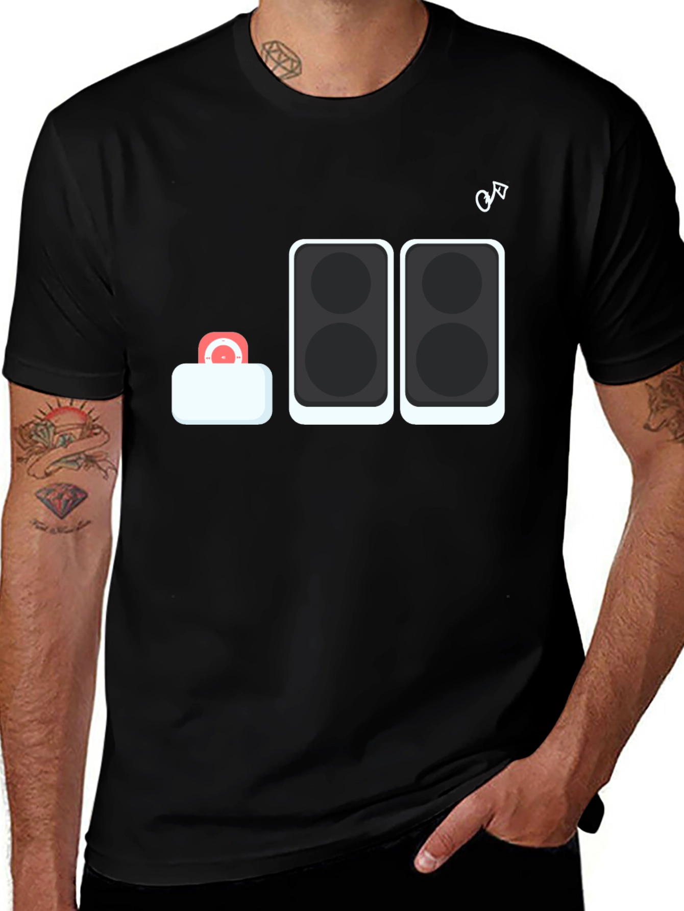 DJ Speaker Stack Graphic Tee - Black Cotton T-Shirt
