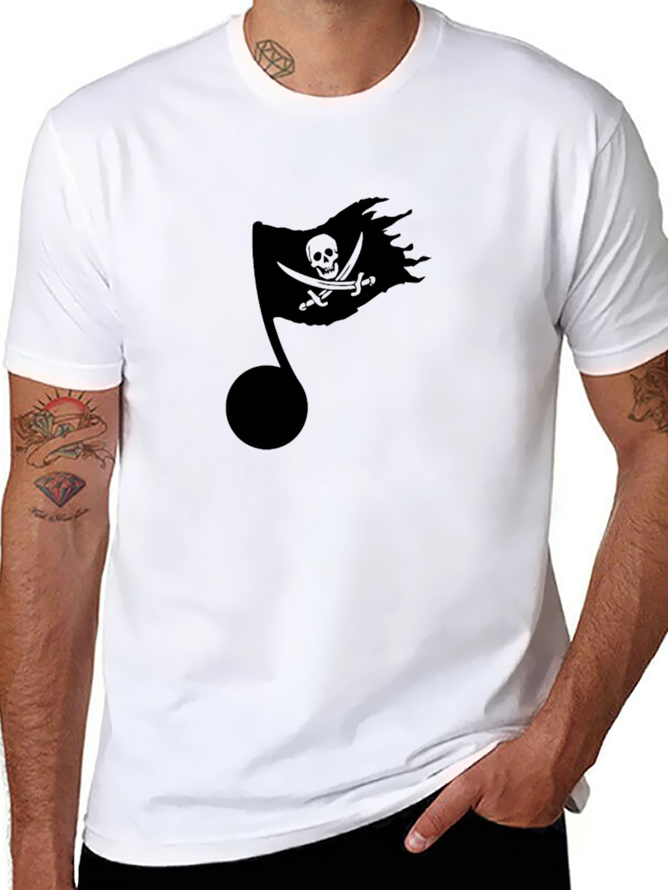 Pirate Flag Music Note Black T-Shirt