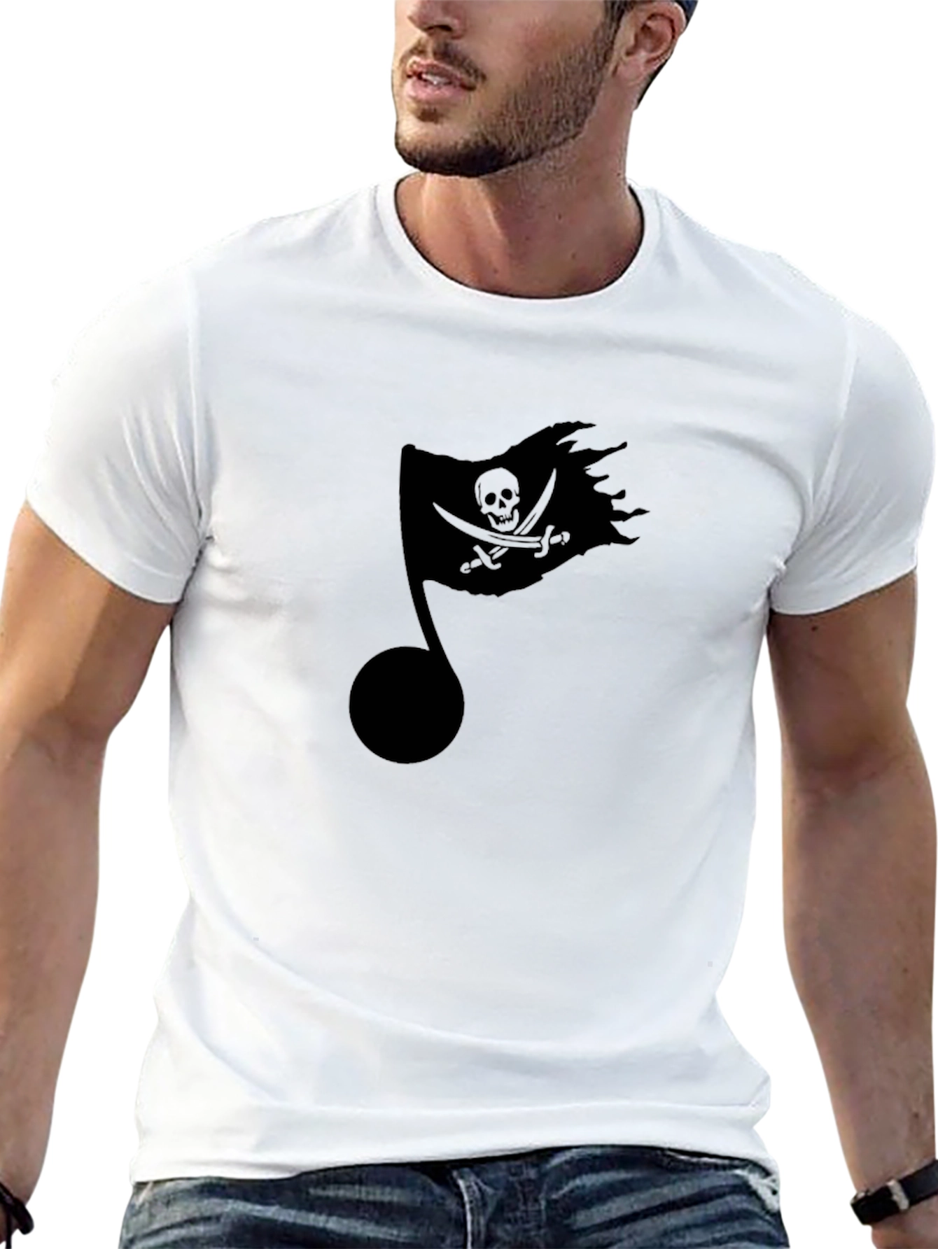 Pirate Flag Music Note Black T-Shirt
