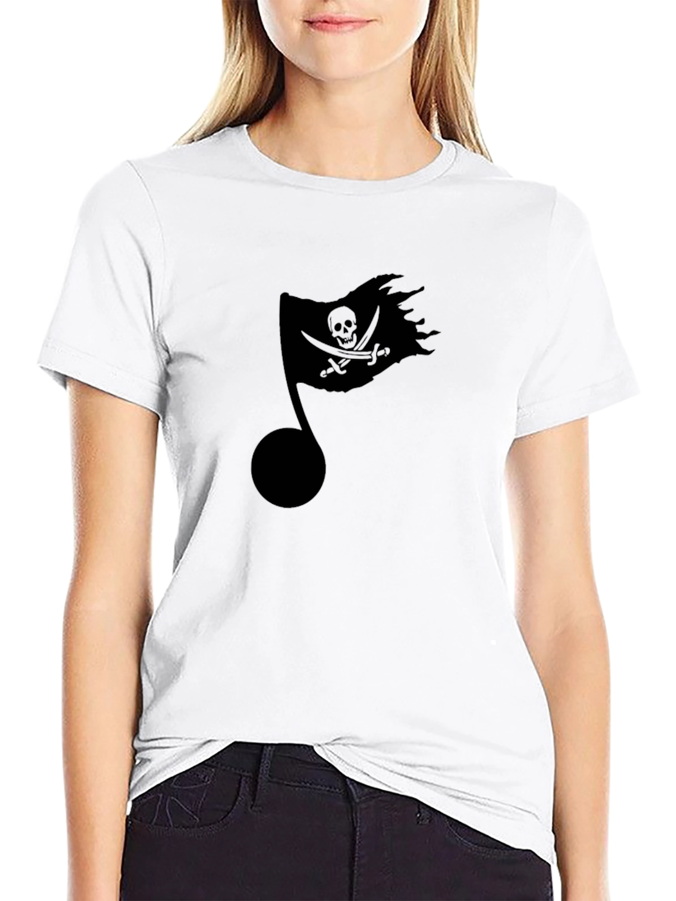 Pirate Flag Music Note Black T-Shirt