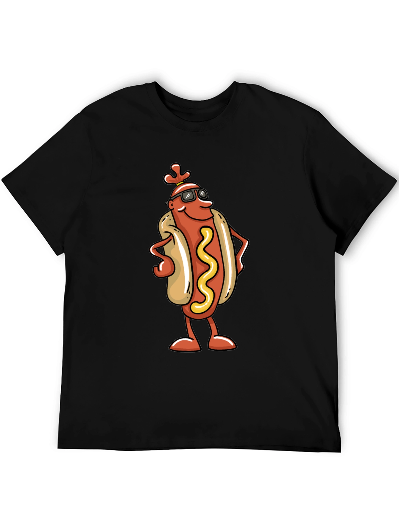 Cool Hot Dog Cartoon Black T-Shirt