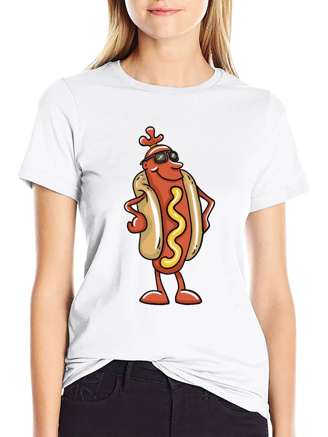 Cool Hot Dog Cartoon Black T-Shirt