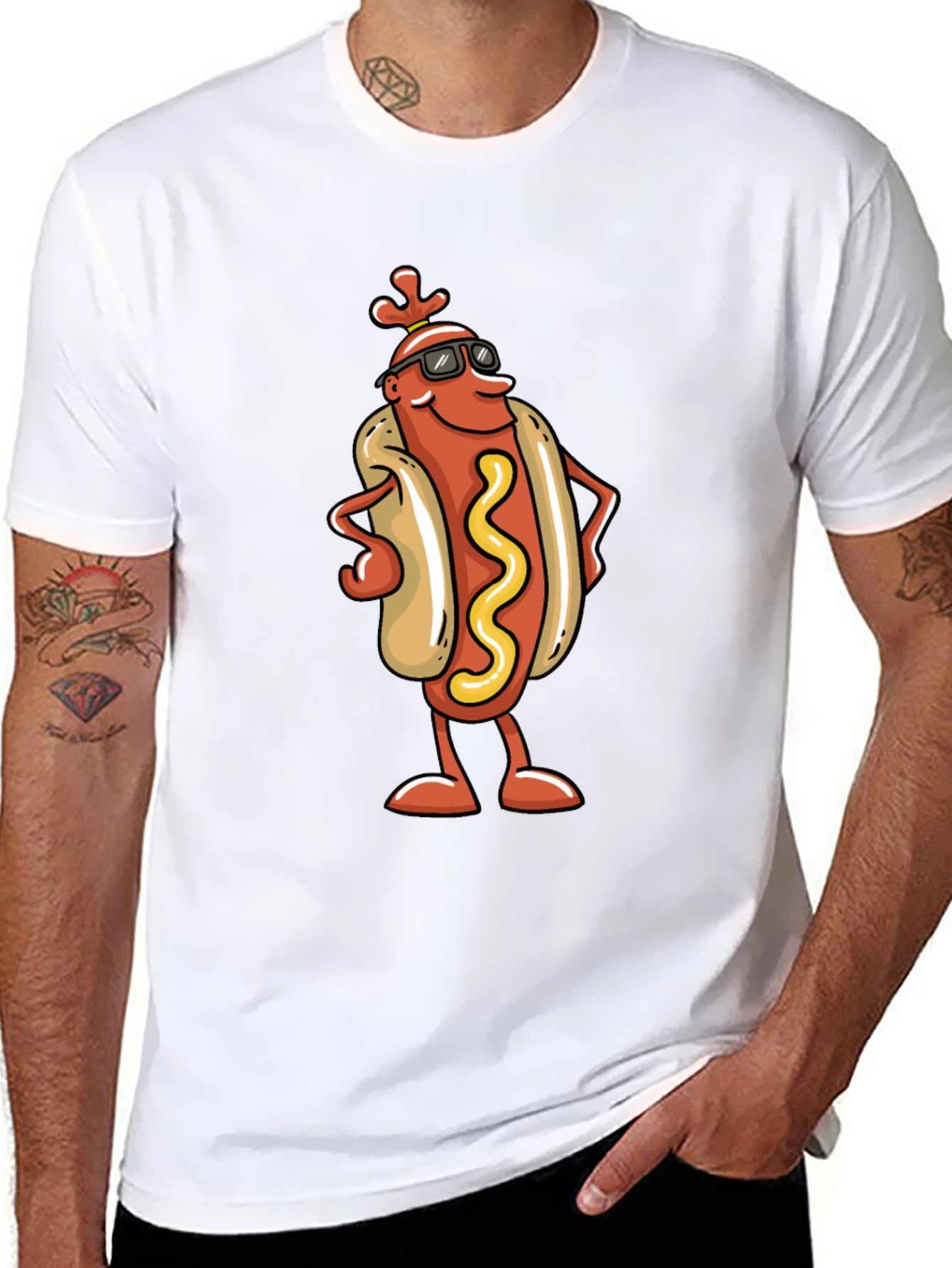 Cool Hot Dog Cartoon Black T-Shirt