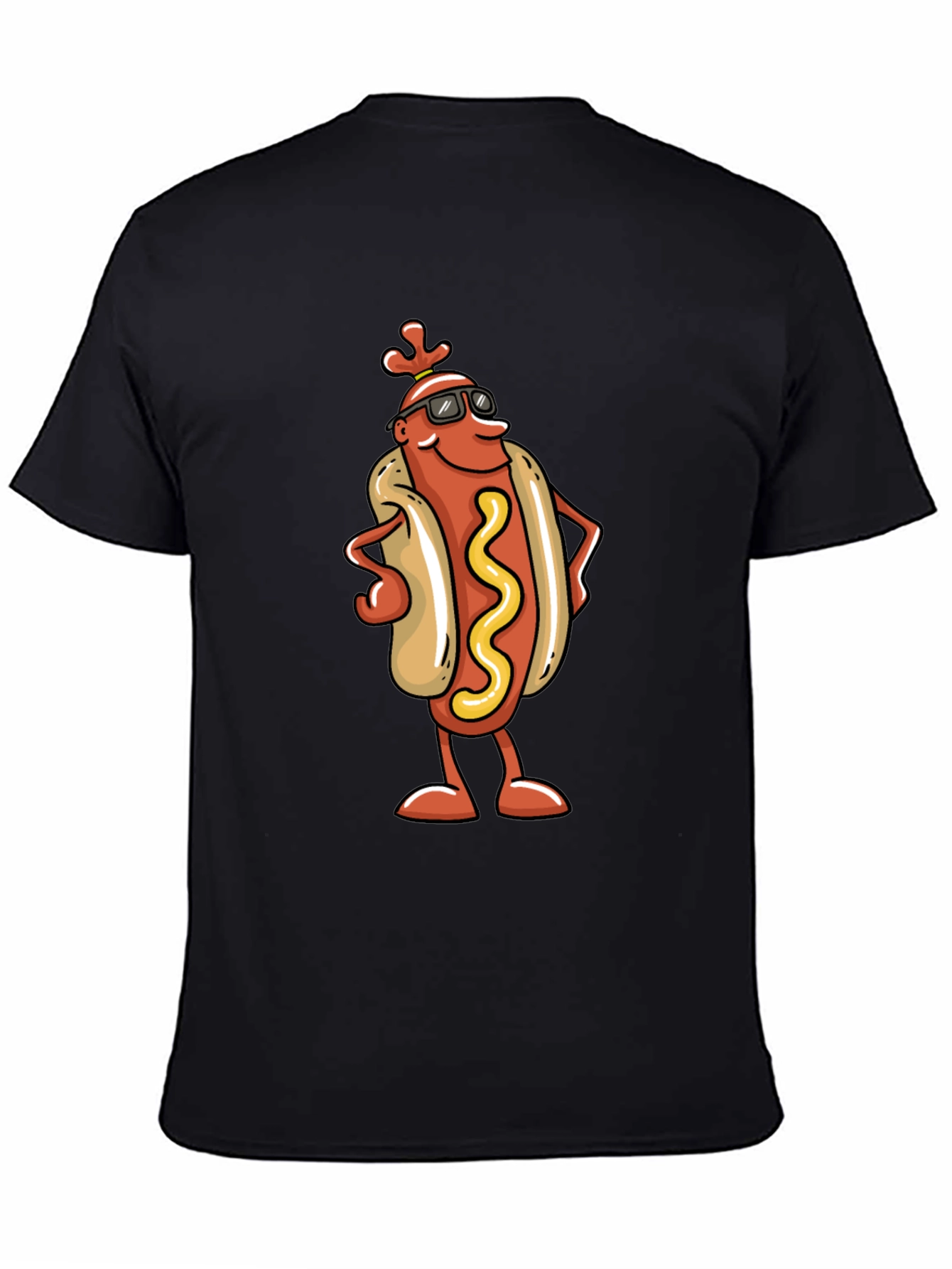 Cool Hot Dog Cartoon Black T-Shirt