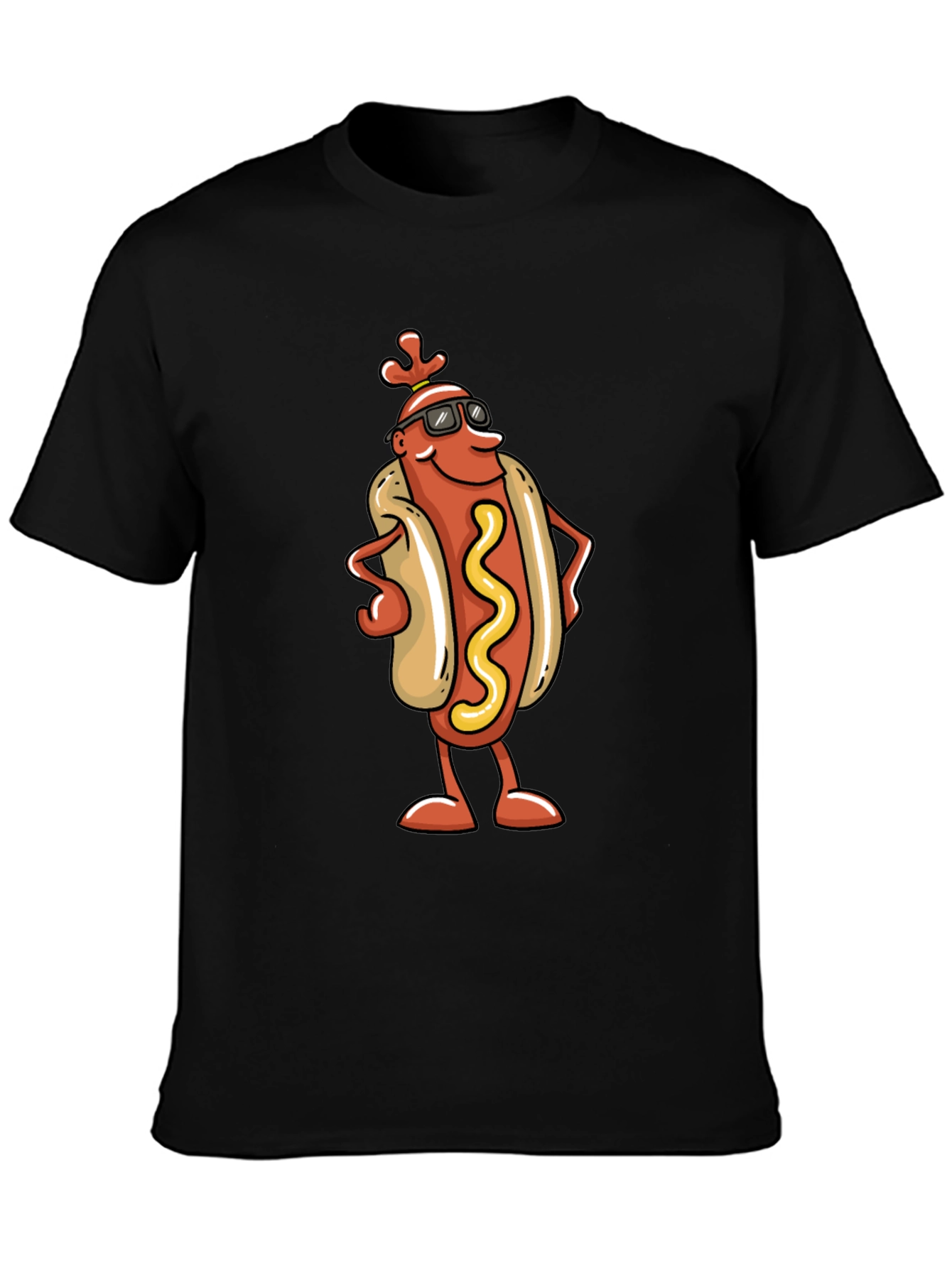 Cool Hot Dog Cartoon Black T-Shirt