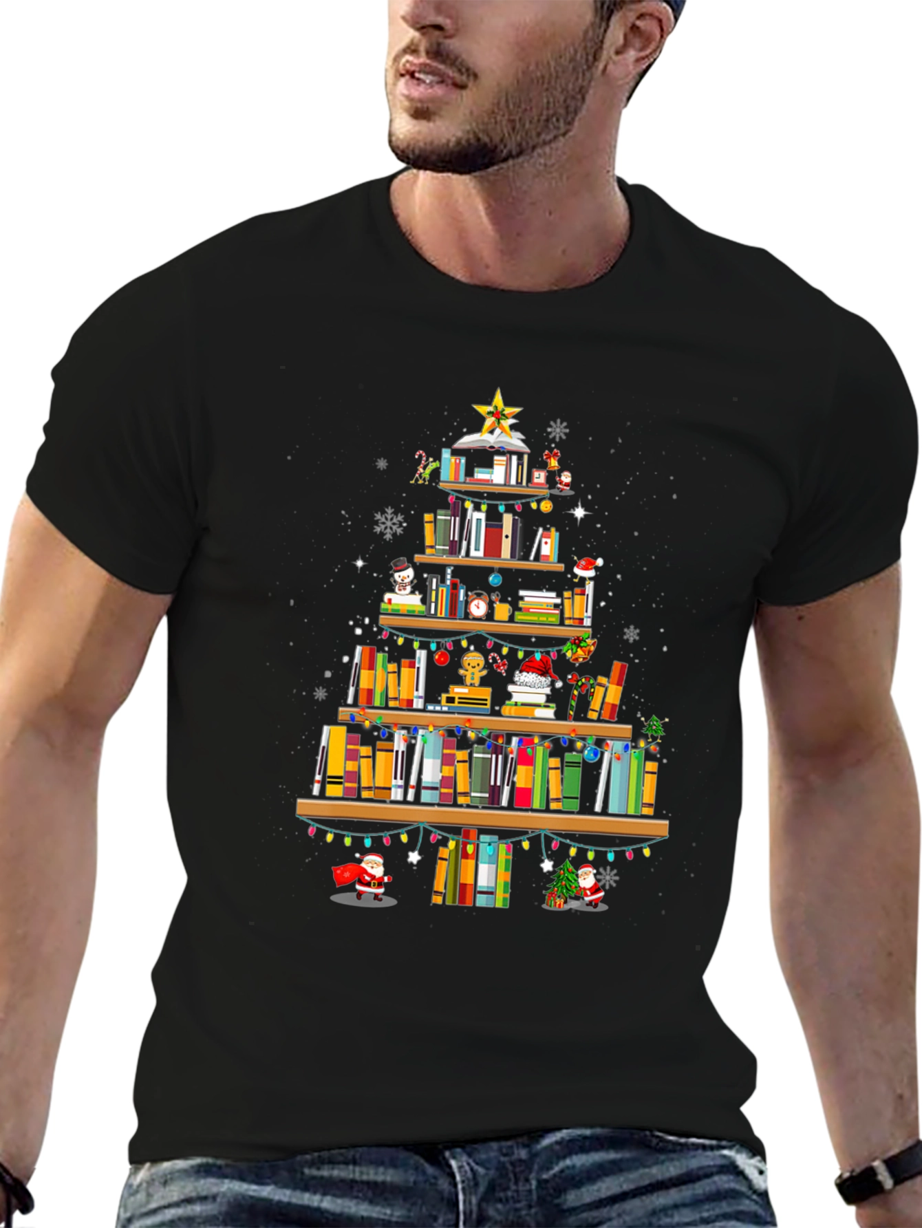 Book Christmas Tree T-Shirt: Holiday Librarian Tee