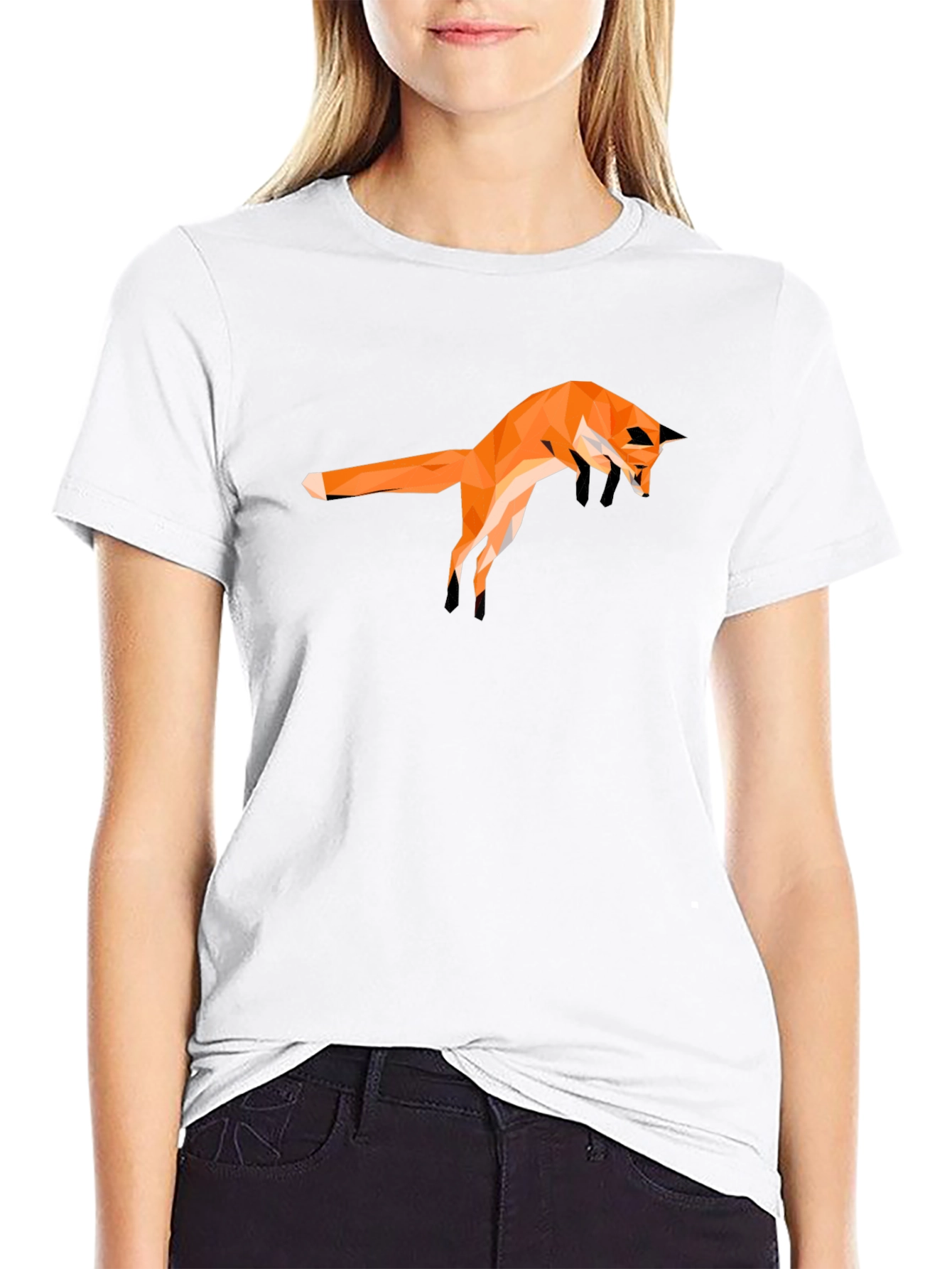 Geometric Fox Graphic Tee - Modern Mens Black T-Shirt