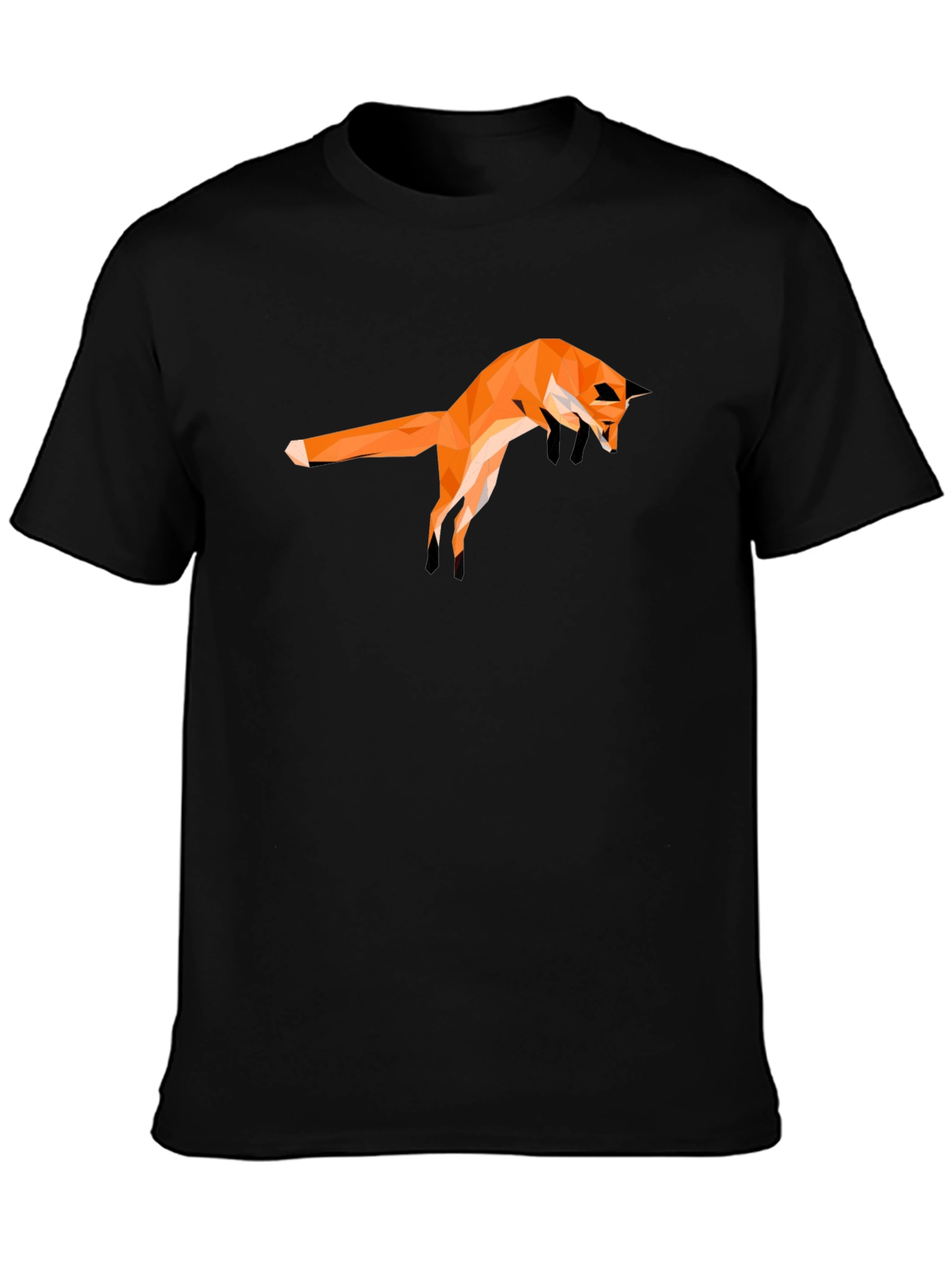 Geometric Fox Graphic Tee - Modern Mens Black T-Shirt