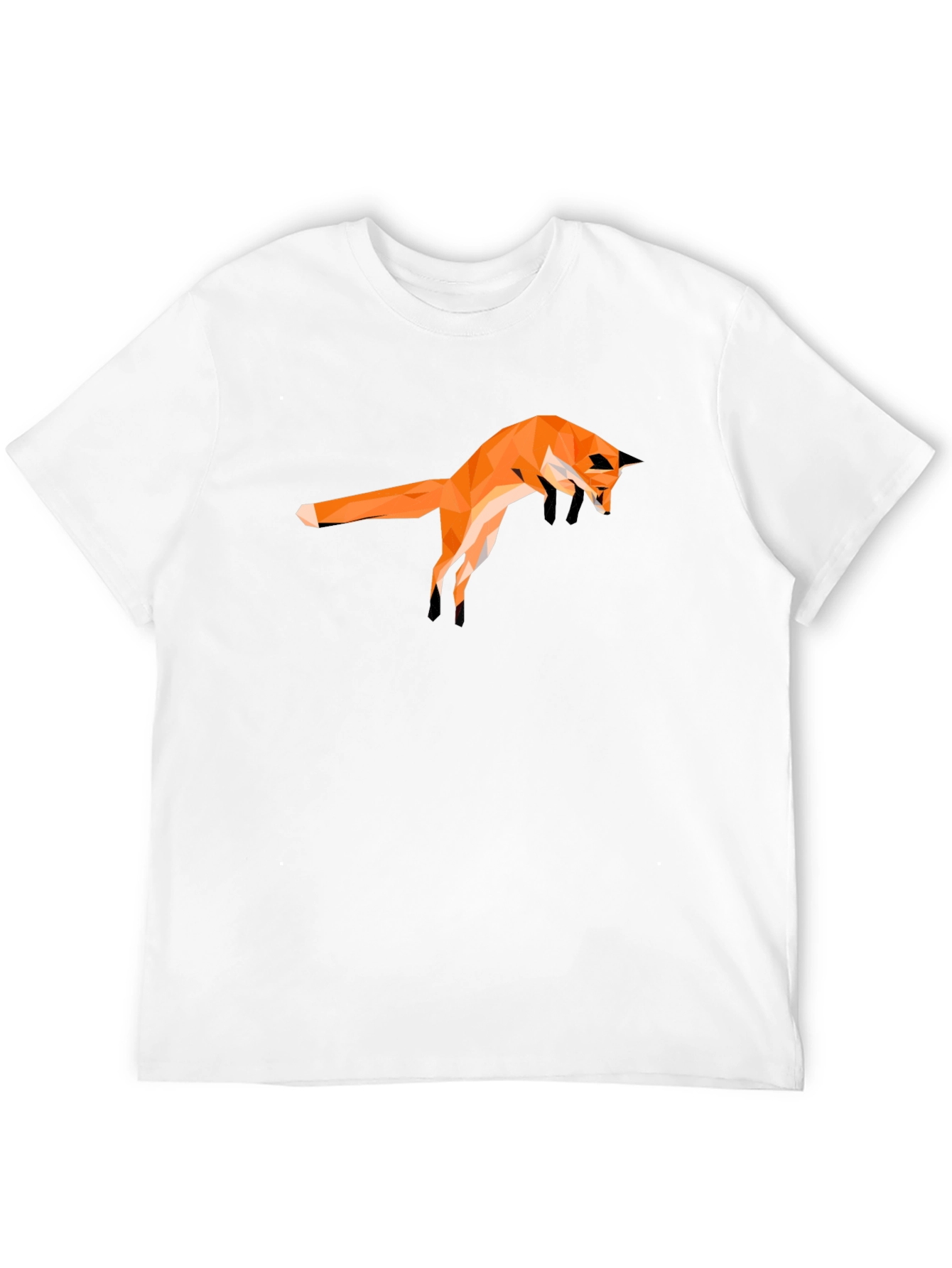 Geometric Fox Graphic Tee - Modern Mens Black T-Shirt