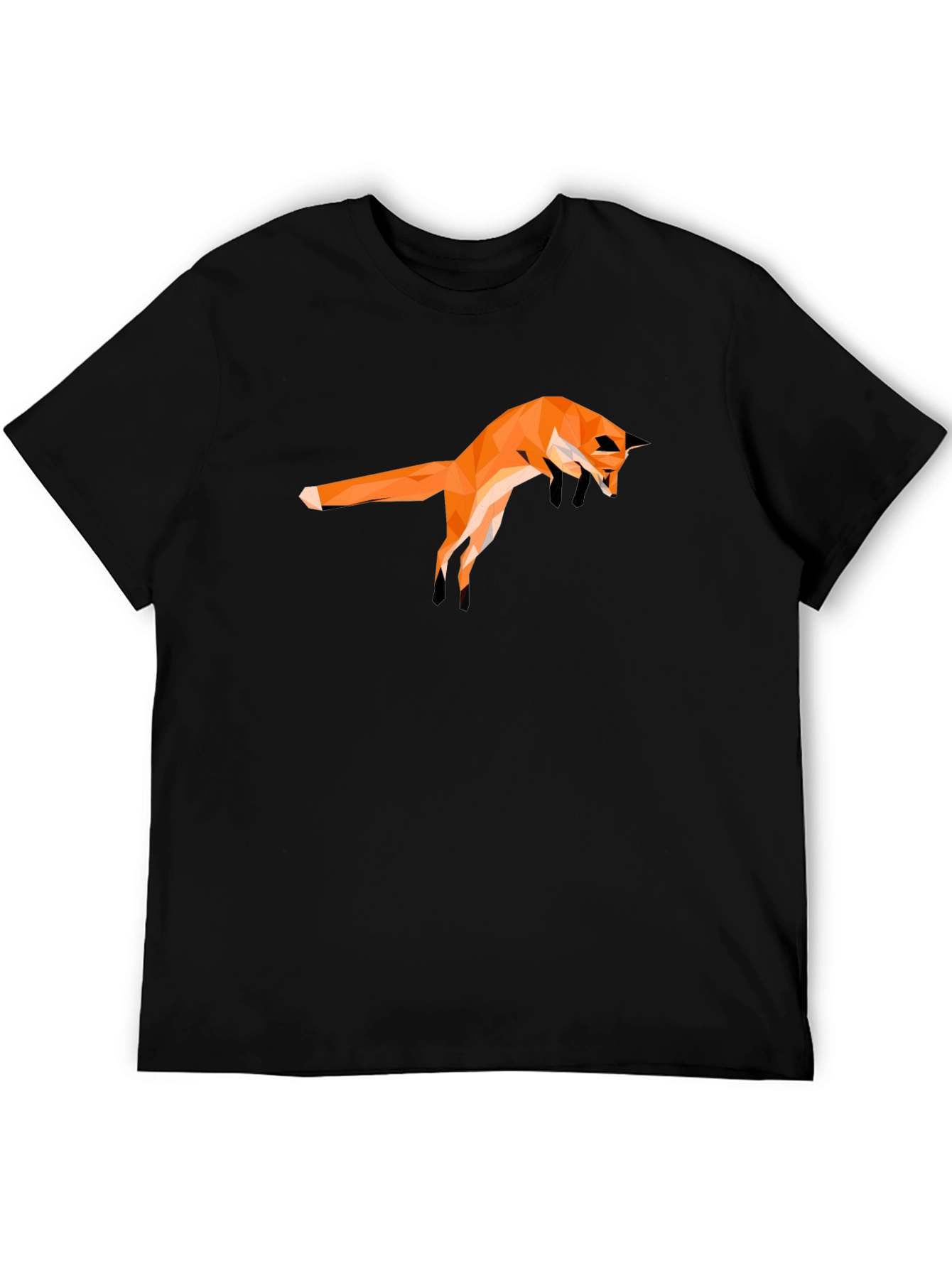 Geometric Fox Graphic Tee - Modern Mens Black T-Shirt